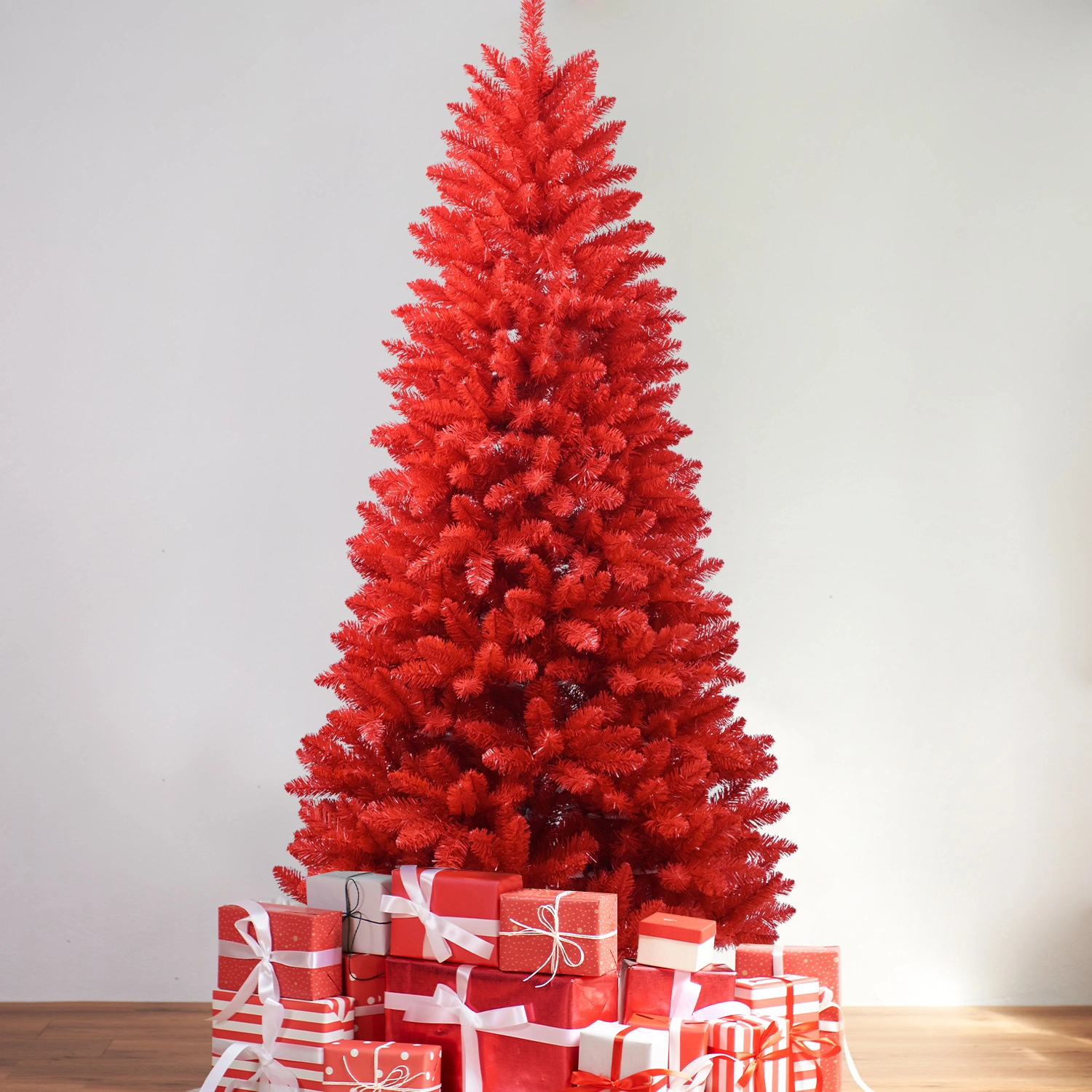 5FT Red Christmas Tree, Pure Red PVC with 624 Tips, Hinged Branches, Stable Metal Stand, Bold Holiday Decor for Home & Office view 8