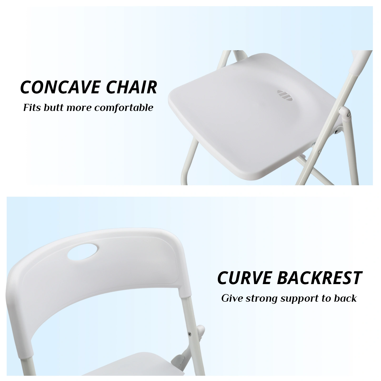 6 Pack Plastic Folding Chairs, Stackable Commercial Chairs, Portable Event Seats Indoor Outdoor for Home Event Party Picnic School Wedding, White view 3