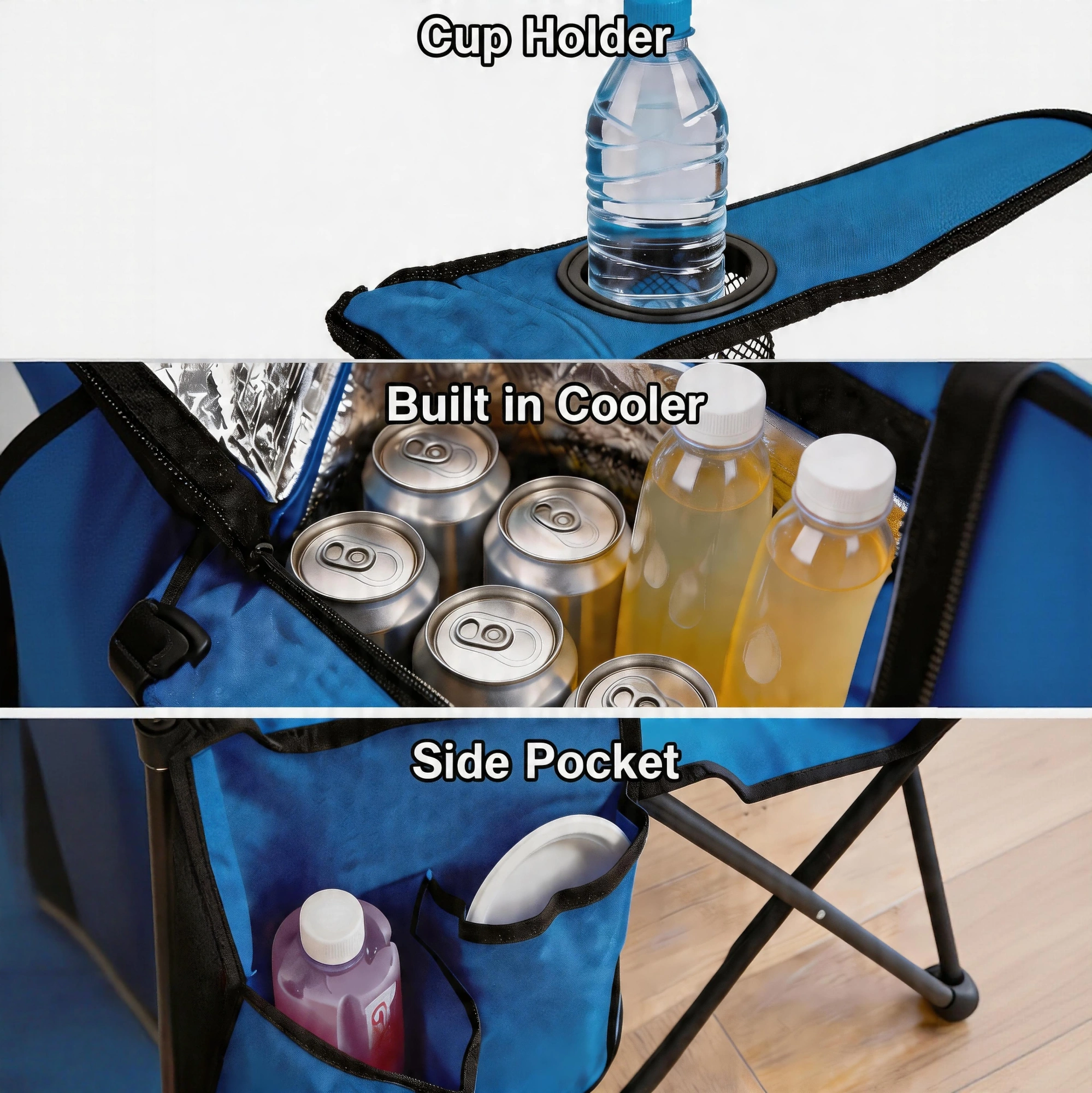 Portable Double Folding Beach Chair Set with Umbrella, 2-Person Outdoor Camping Chair with Cup Holders, Foldable Patio Chair for Picnic, Backyard, Travel, Blue view 12