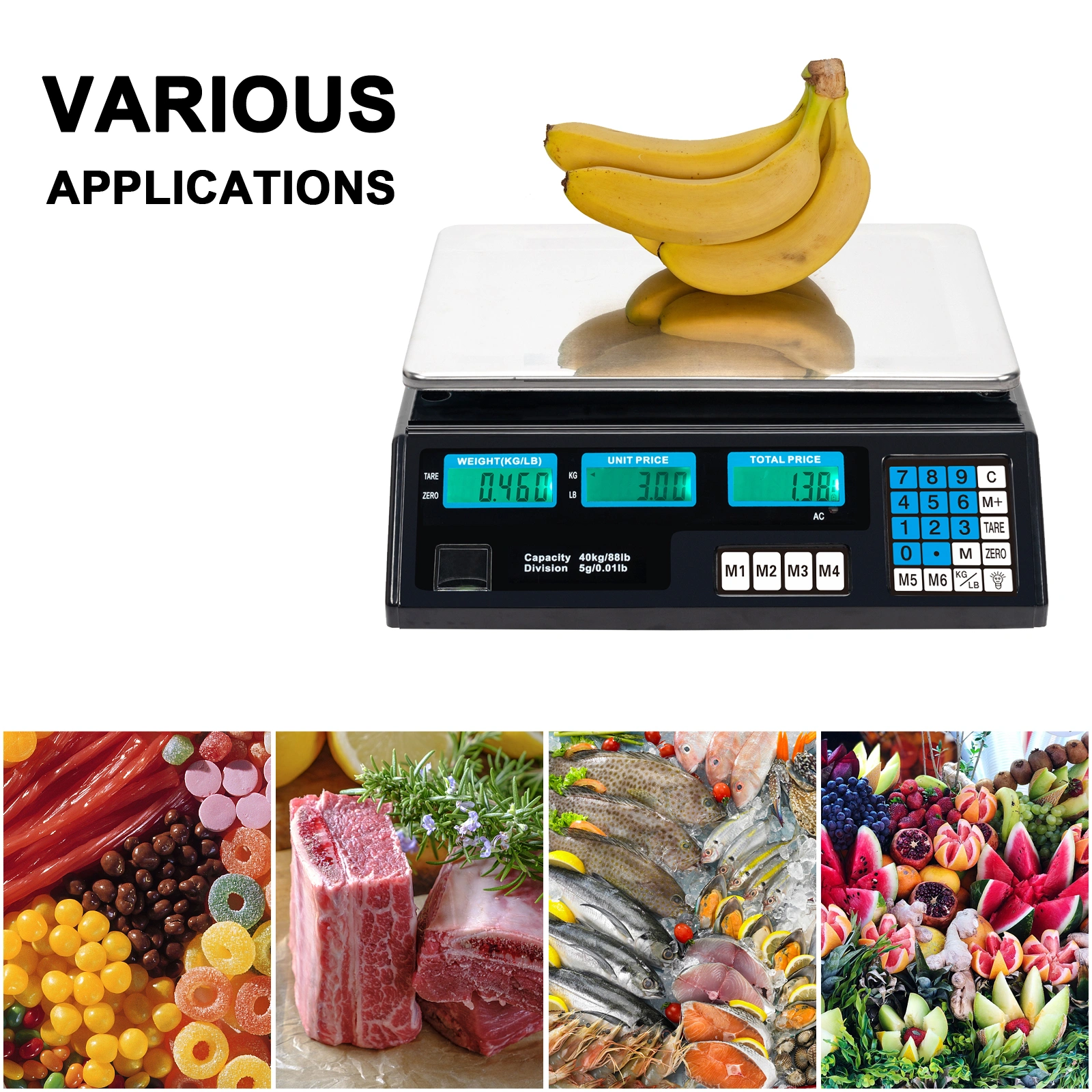 ACS-30 40kg/5g Digital Price Computing Scale for Vegetable US Plug Silver & Black view 6