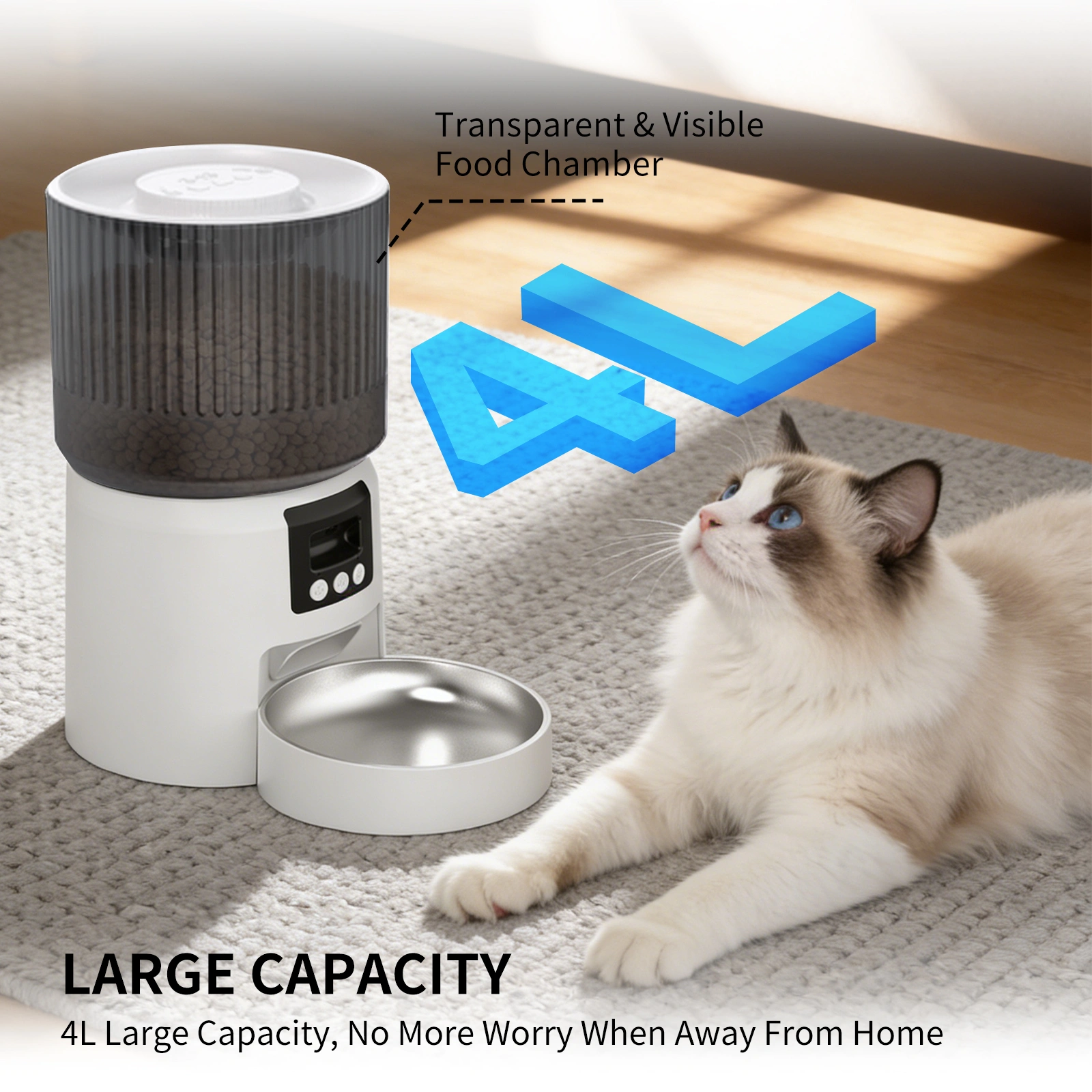 Intelligent fully automatic pet feeder, timed and quantitative feeding, remote control for more peace of mind view 8