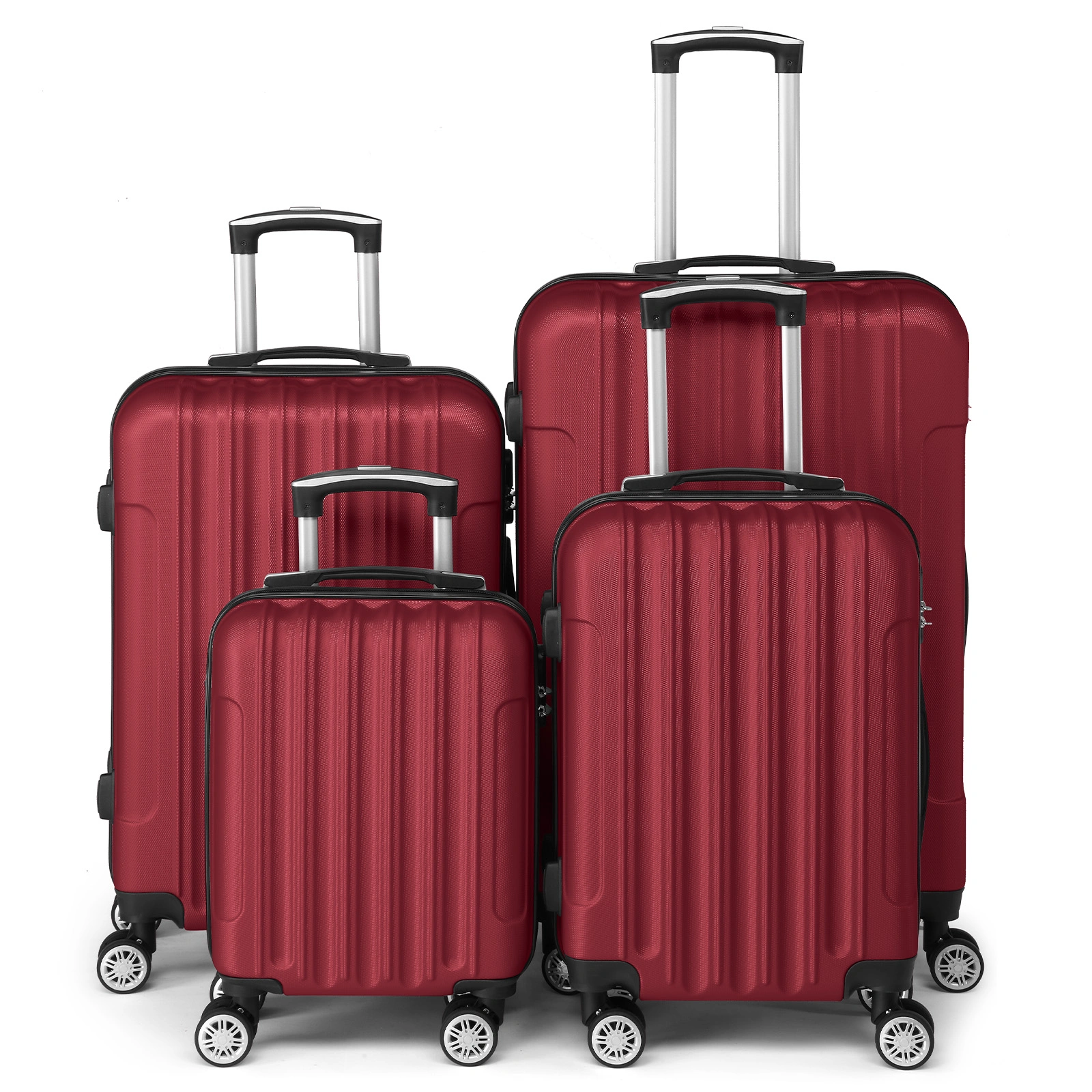 4-Piece Hard Shell ABS Suitcase Set, Telescopic Handle Trolley Luggage, Wine Red Travel Spinner Set