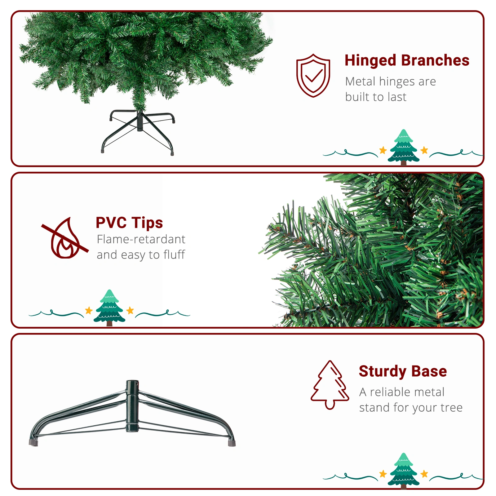 6FT Artificial Christmas Tree, Unlit Pine Tree w/650 Branch Tips, Sturdy Metal Stand, Holiday Home Office Decor, Green view 2