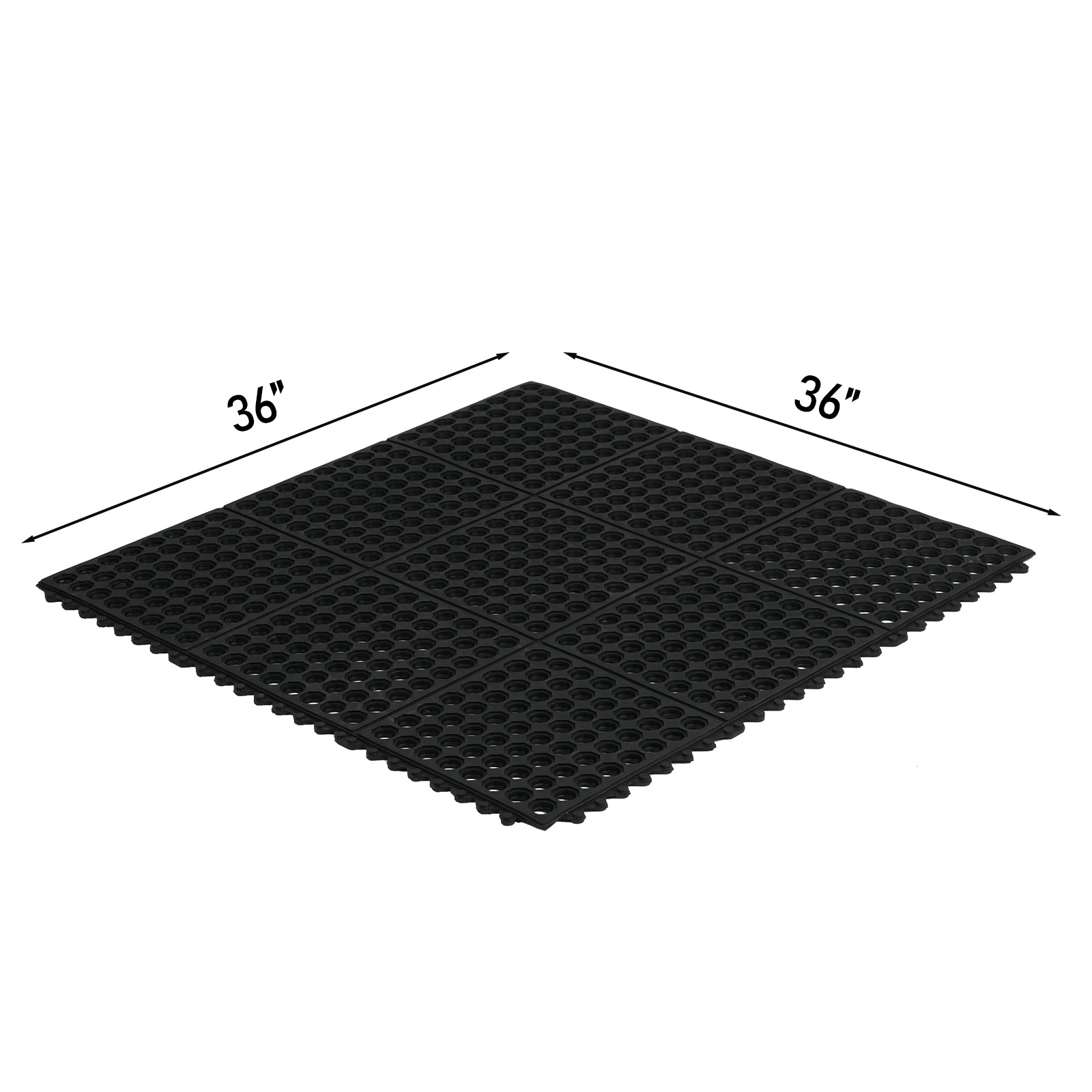 1PC Black Rubber Floor Mat, 90x90x1cm, Anti-Fatigue Kitchen Mat view 2