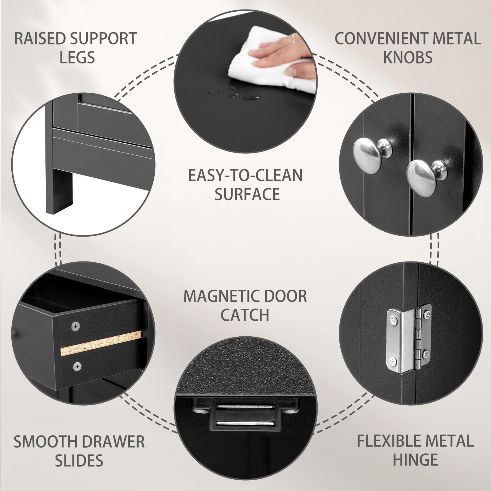 Black particleboard with melamine veneer, 60*30*80cm, double doors, single drawer, bathroom vanity view 11