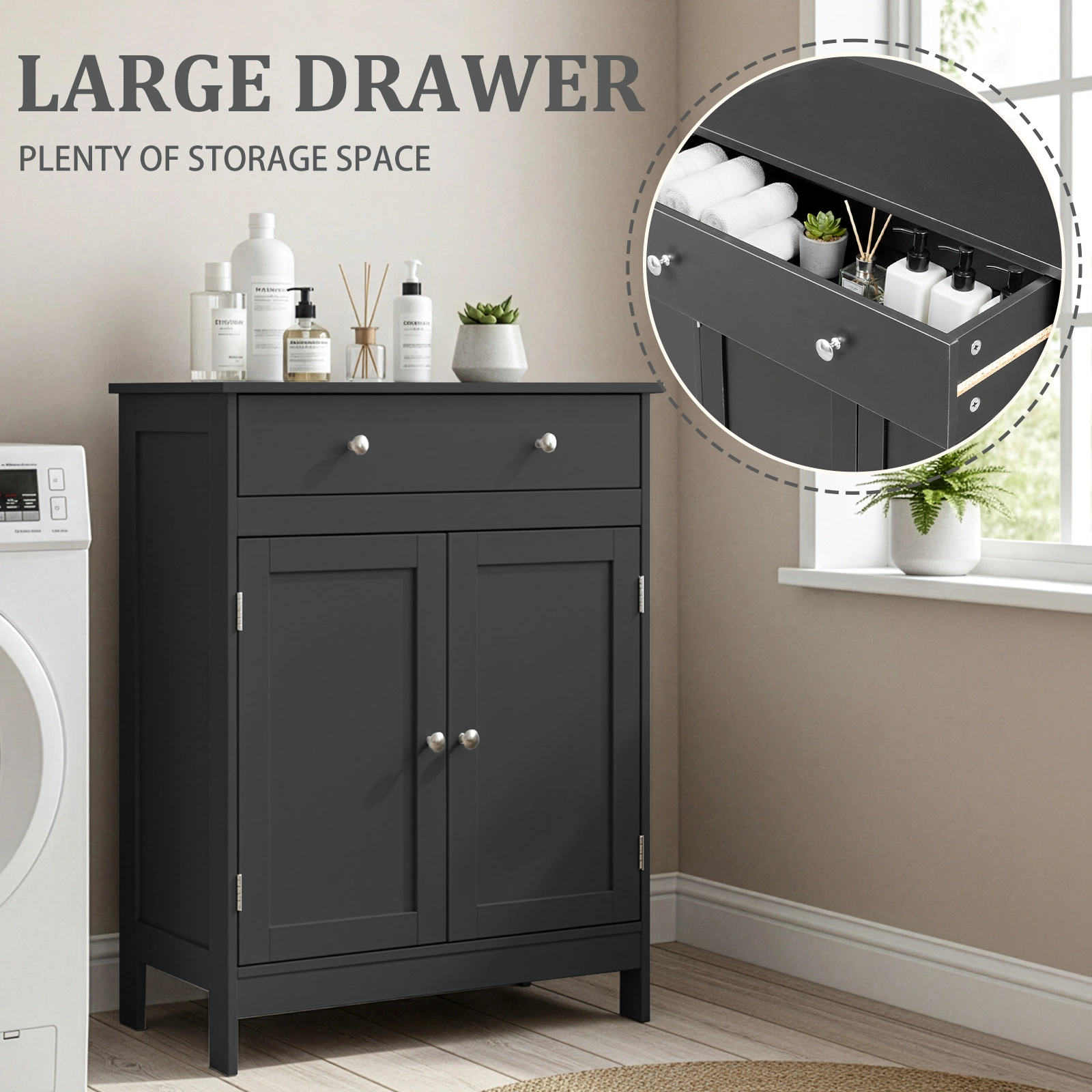 Black particleboard with melamine veneer, 60*30*80cm, double doors, single drawer, bathroom vanity view 16