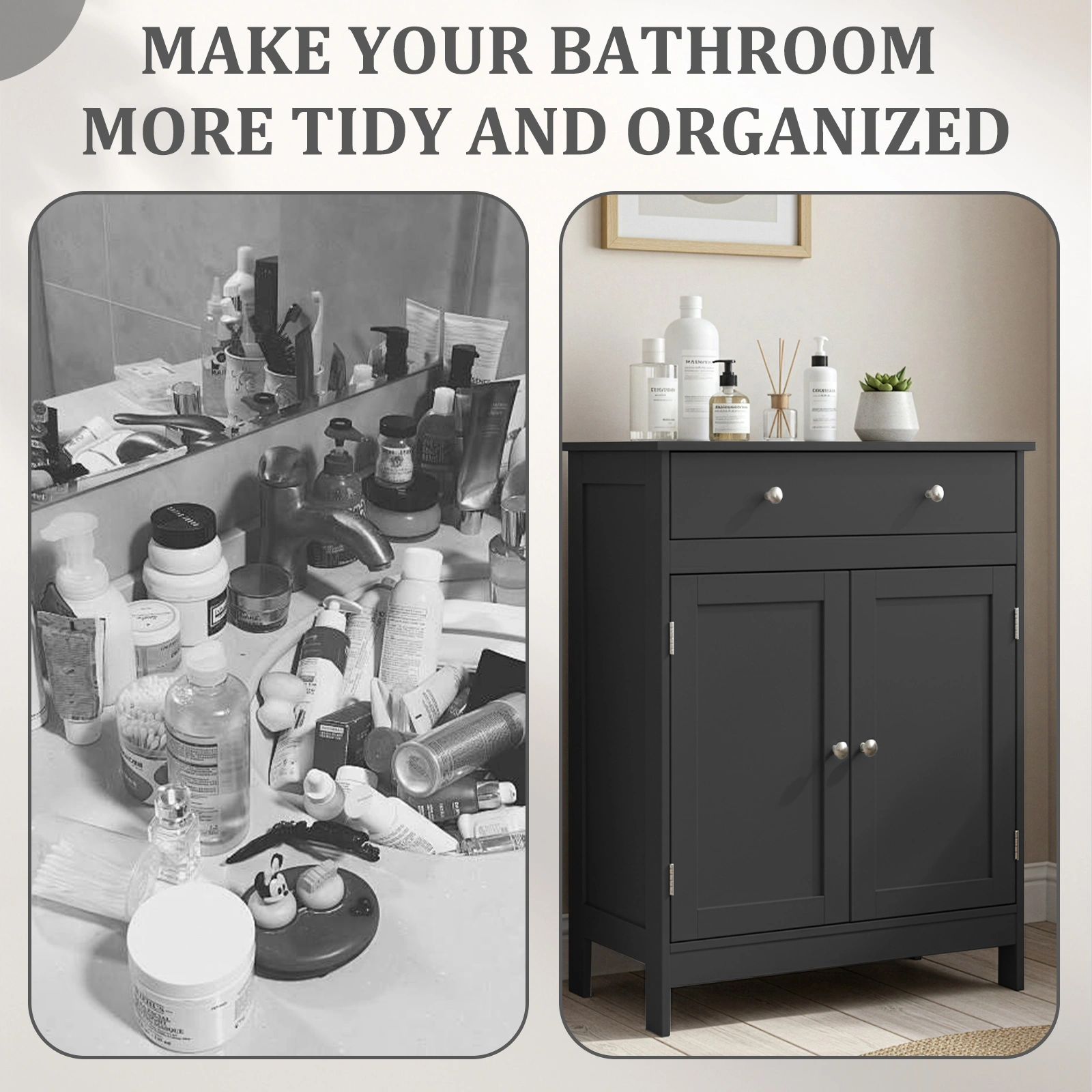 Black particleboard with melamine veneer, 60*30*80cm, double doors, single drawer, bathroom vanity view 7