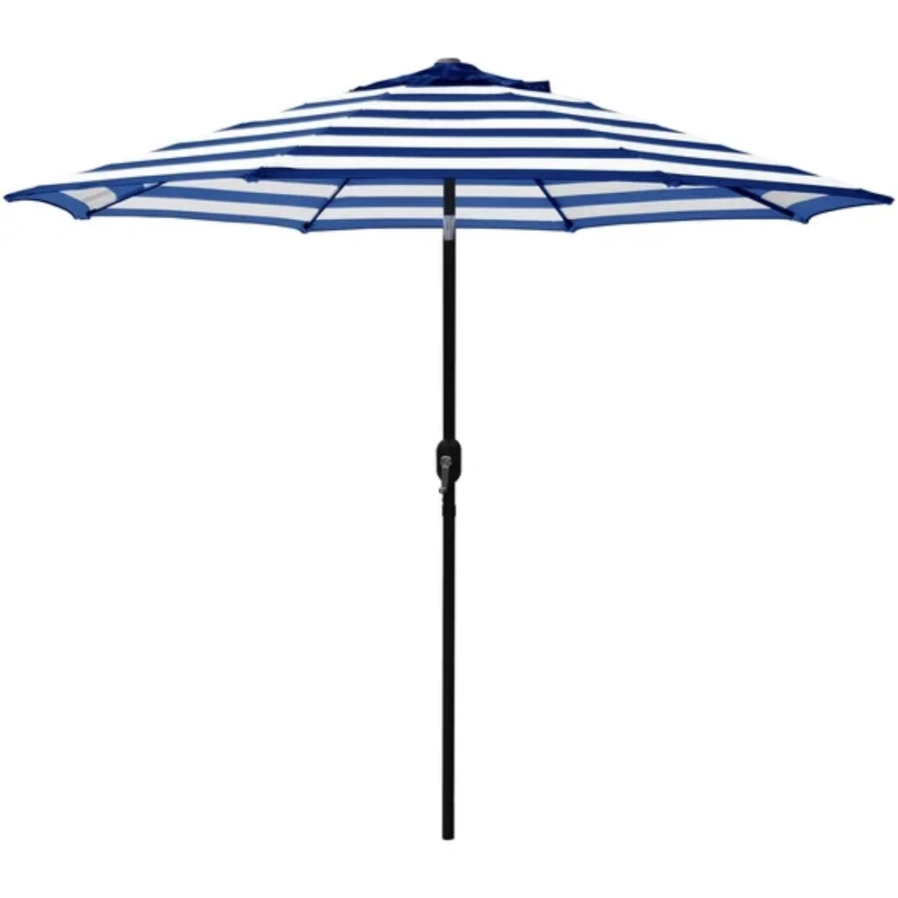 Outdoor 9ft Patio Umbrella with Crank Handle and Push Button Tilt, Outdoor Market Umbrella with 8 Ribs - Blue Stripe view 3