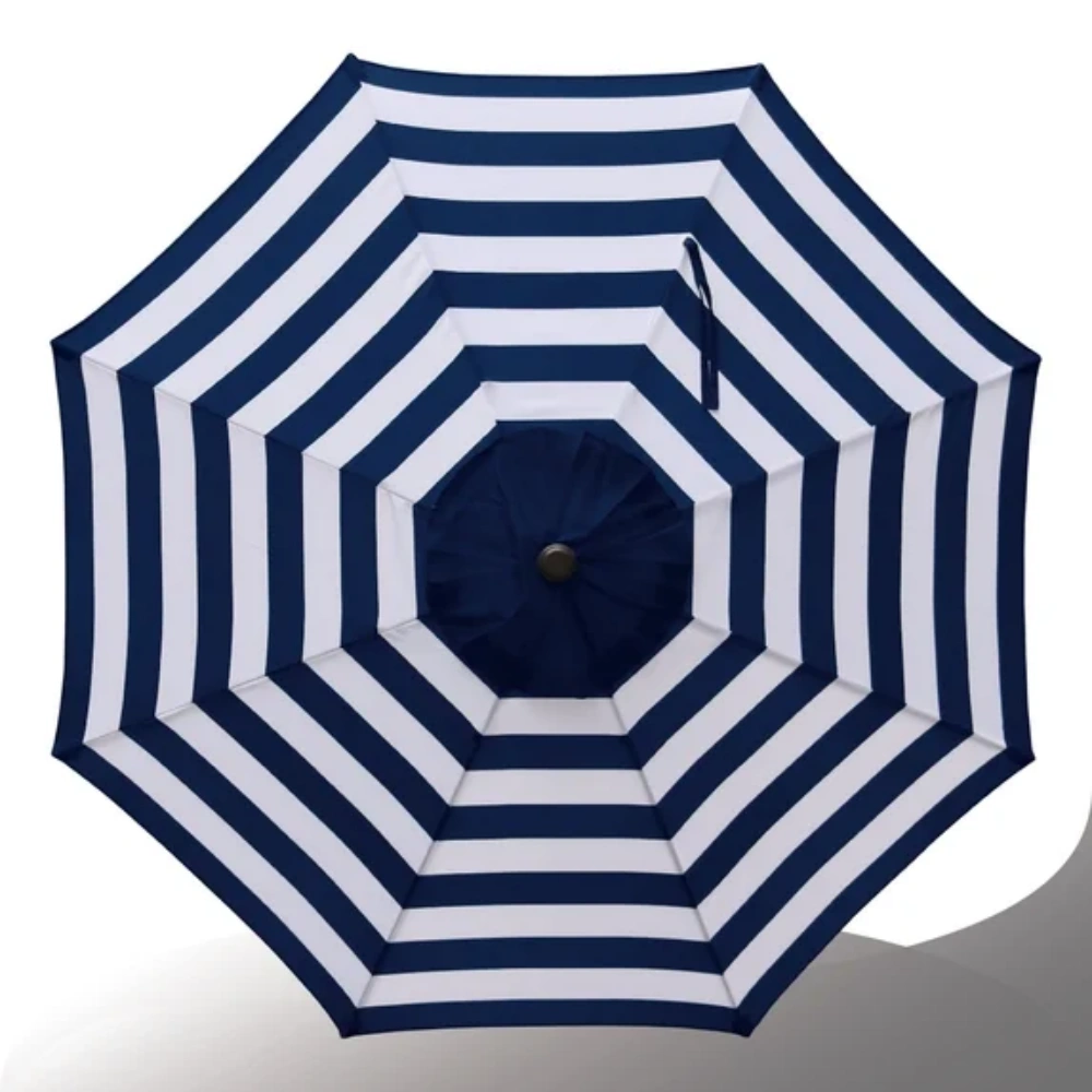 Outdoor 9ft Patio Umbrella with Crank Handle and Push Button Tilt, Outdoor Market Umbrella with 8 Ribs - Blue Stripe view 5