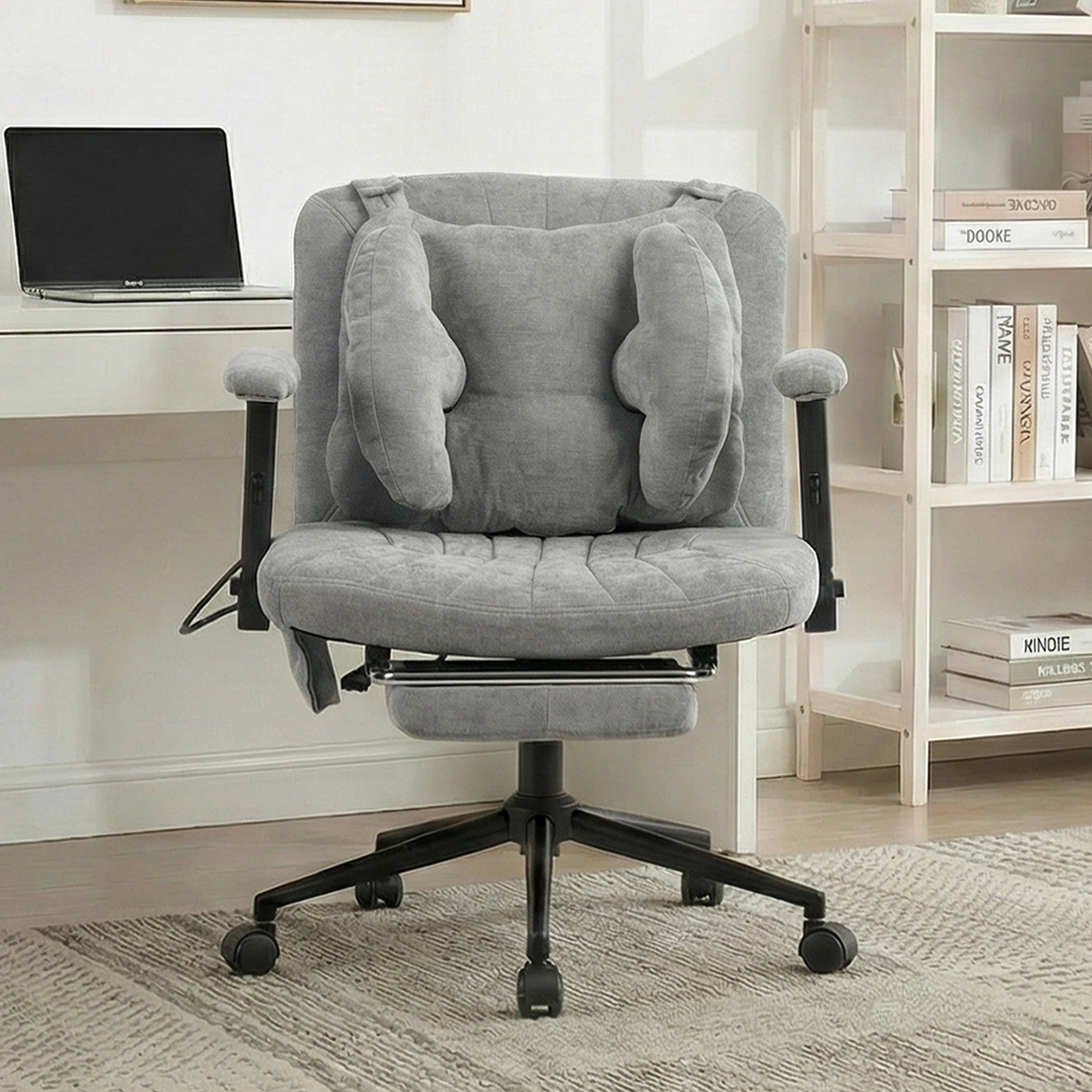 Gaming Office Chair with Footrest, Height Adjustable Swivel Desk Chair with Armrests & Casters, Grey view 2