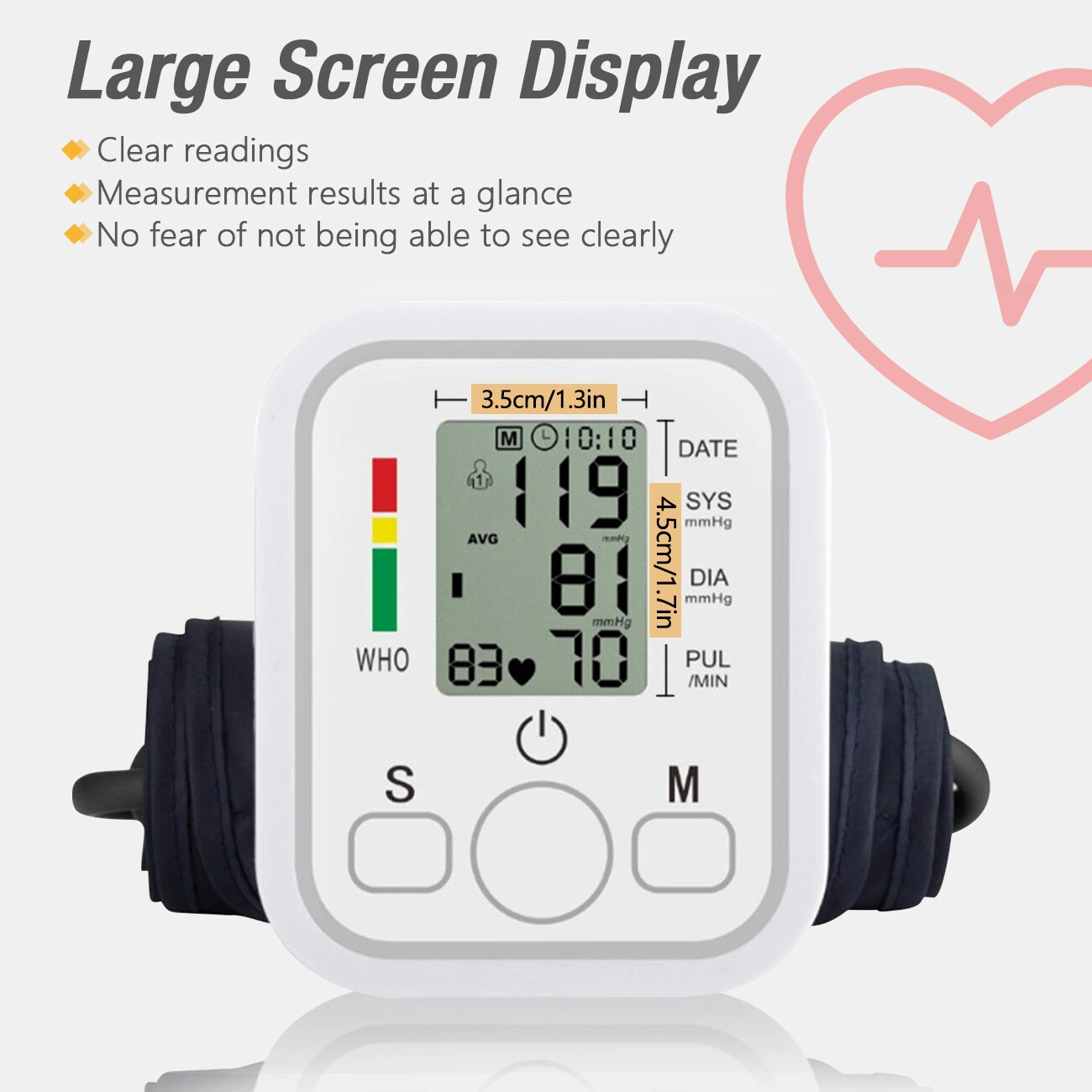 LCD Digital Blood Pressure Monitor Upper Arm Automatic BP Heart Rate Meter Voice Talking Display view 2