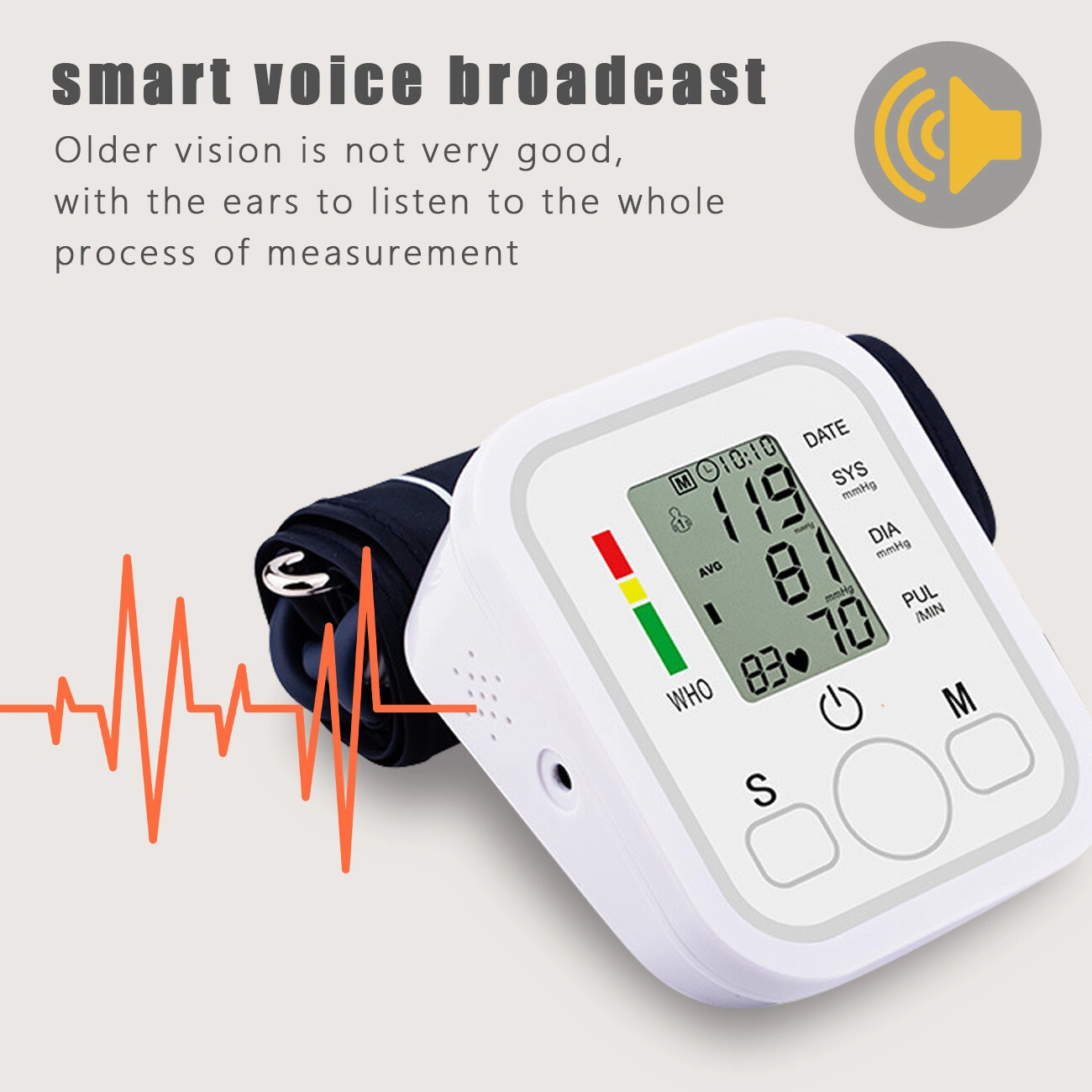 LCD Digital Blood Pressure Monitor Upper Arm Automatic BP Heart Rate Meter Voice Talking Display view 4