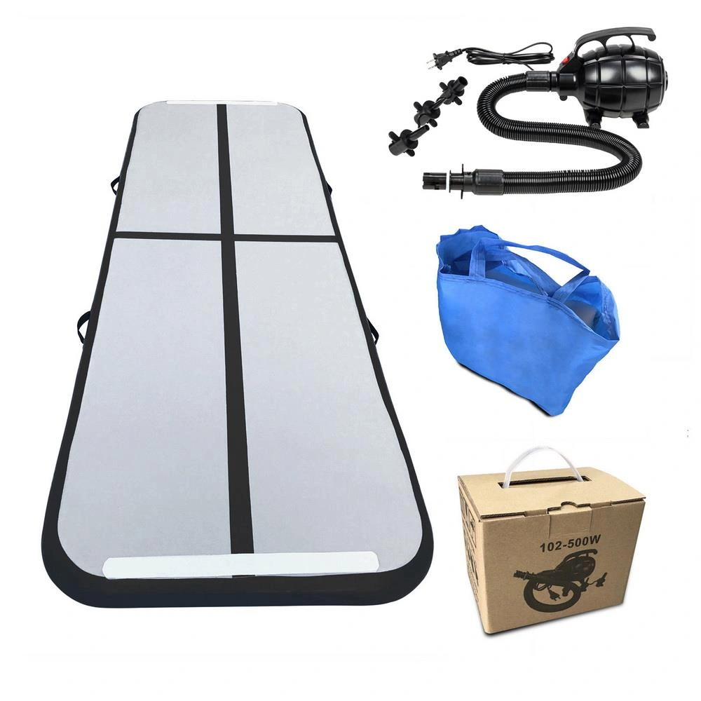 10ft Inflatable Tumble Mat with Electric Air Pump - Black & Gray Gymnastics Training Floor Mat