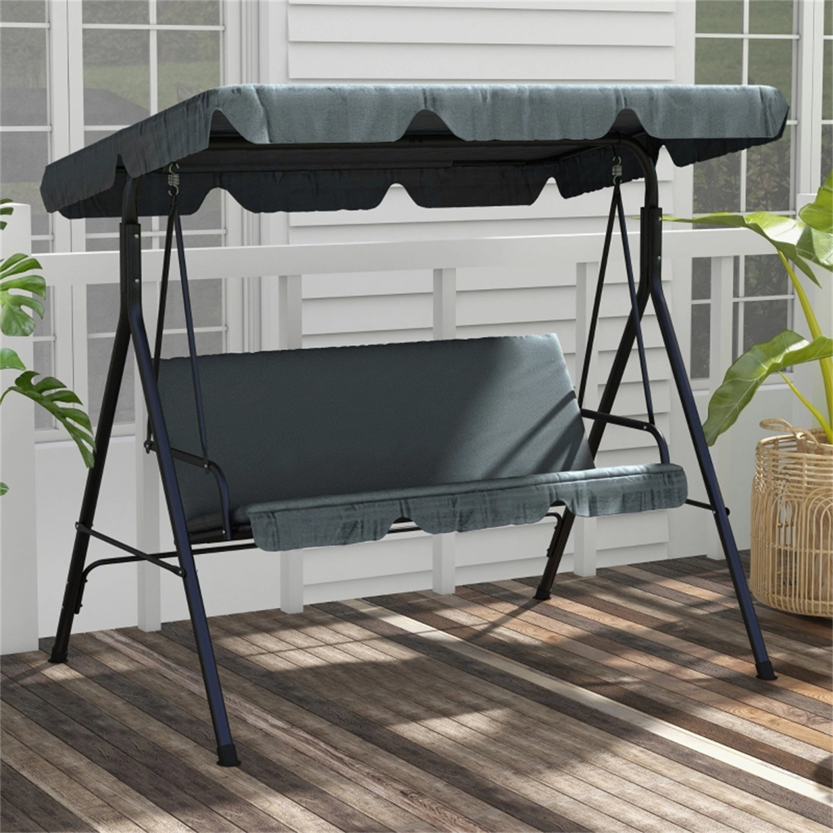 3-Seat Outdoor Patio Swing Chair - Heavy-Duty Weather-Resistant Porch Hammock with Cushion for Garden, Deck, Yard