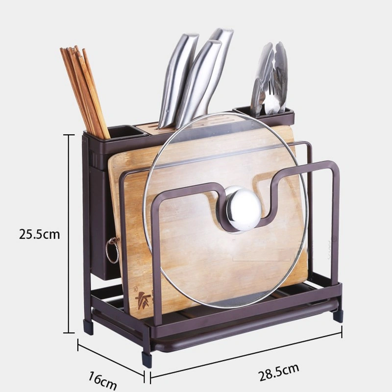 Kitchen Multifunctional Storage Rack with Drip Tray Cutting Board frame Tableware Cutlery Rack Flatware Caddy Pot Cover Lid Frame KJZWJ015HEI view 2