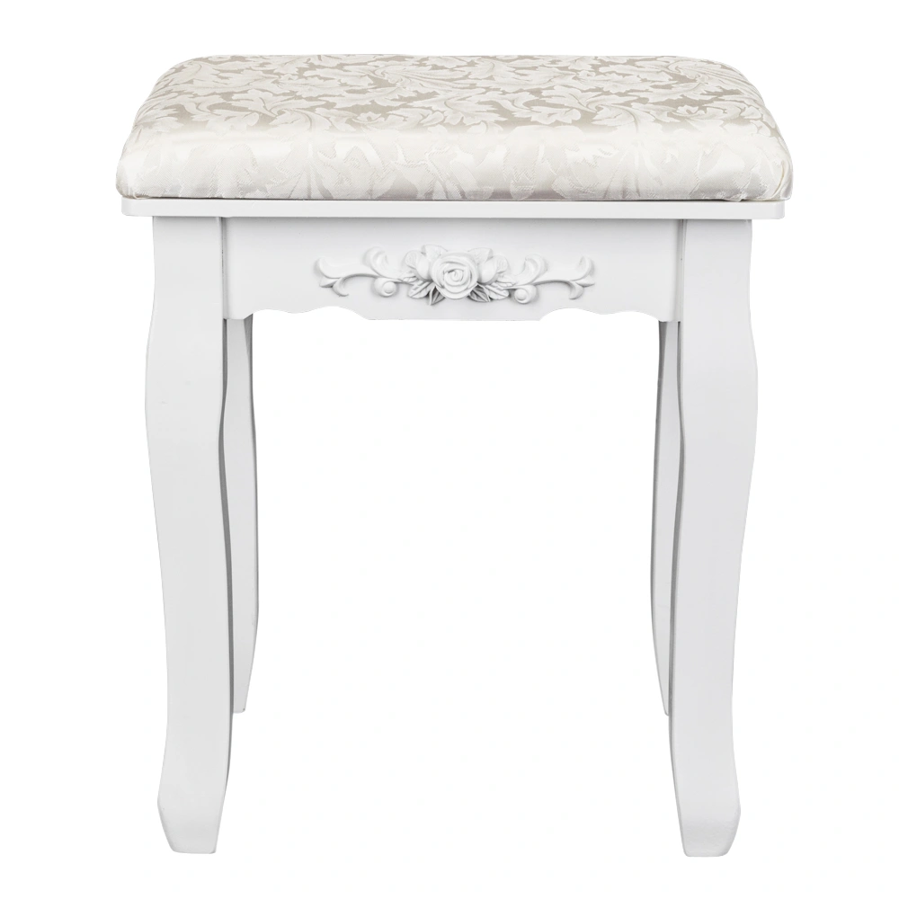 Solid Wood Bent Foot Dressing Stool White Upholstered Vanity Seat view 3