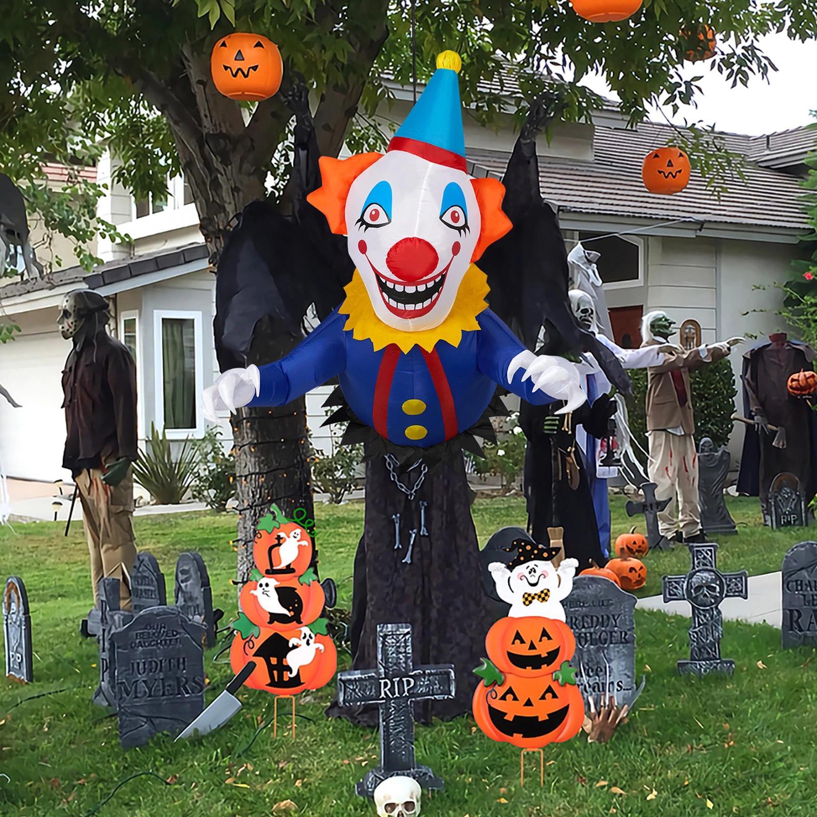 3.3 FT Halloween Inflatable Clown Broke Out from Window Outdoor Decorations, Scary Blow up Decor with Built-in LED Lights for Holiday Party Yard Lawn Garden Decor Indoor Outdoor view 11