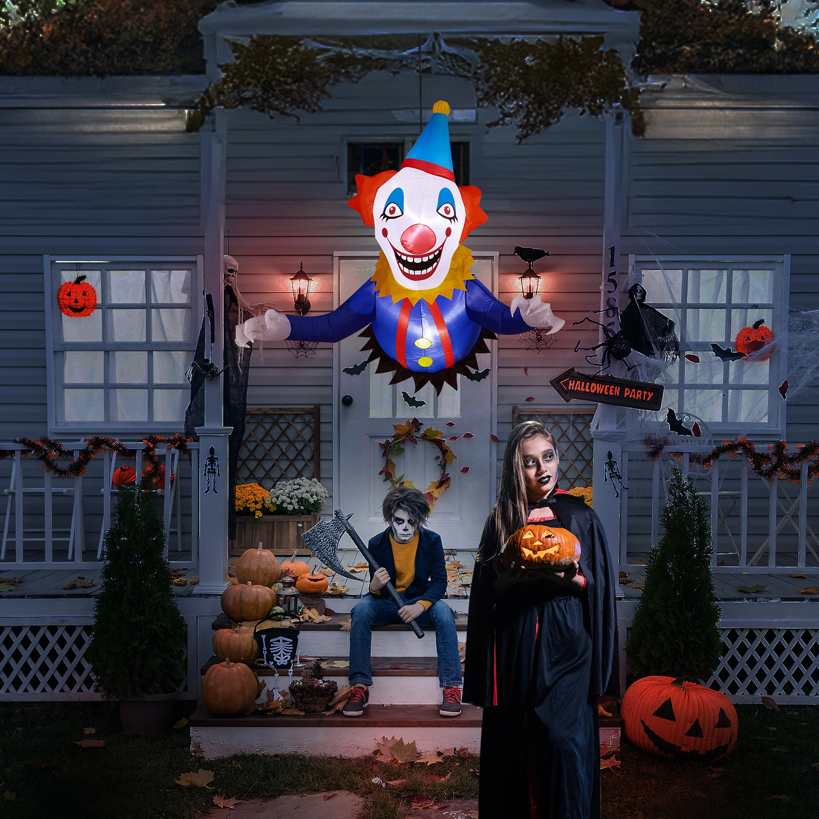 3.3 FT Halloween Inflatable Clown Broke Out from Window Outdoor Decorations, Scary Blow up Decor with Built-in LED Lights for Holiday Party Yard Lawn Garden Decor Indoor Outdoor view 15