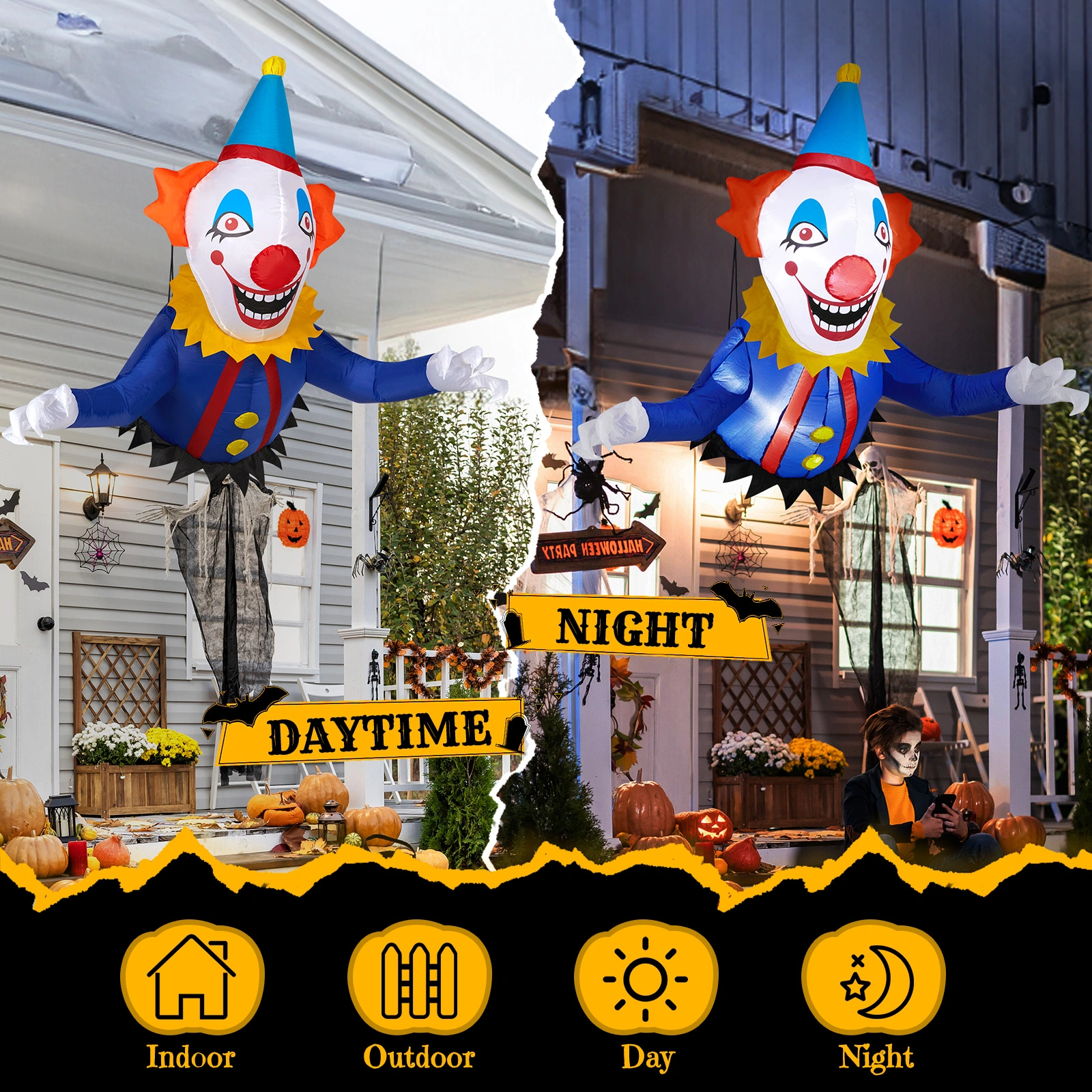 3.3 FT Halloween Inflatable Clown Broke Out from Window Outdoor Decorations, Scary Blow up Decor with Built-in LED Lights for Holiday Party Yard Lawn Garden Decor Indoor Outdoor view 9