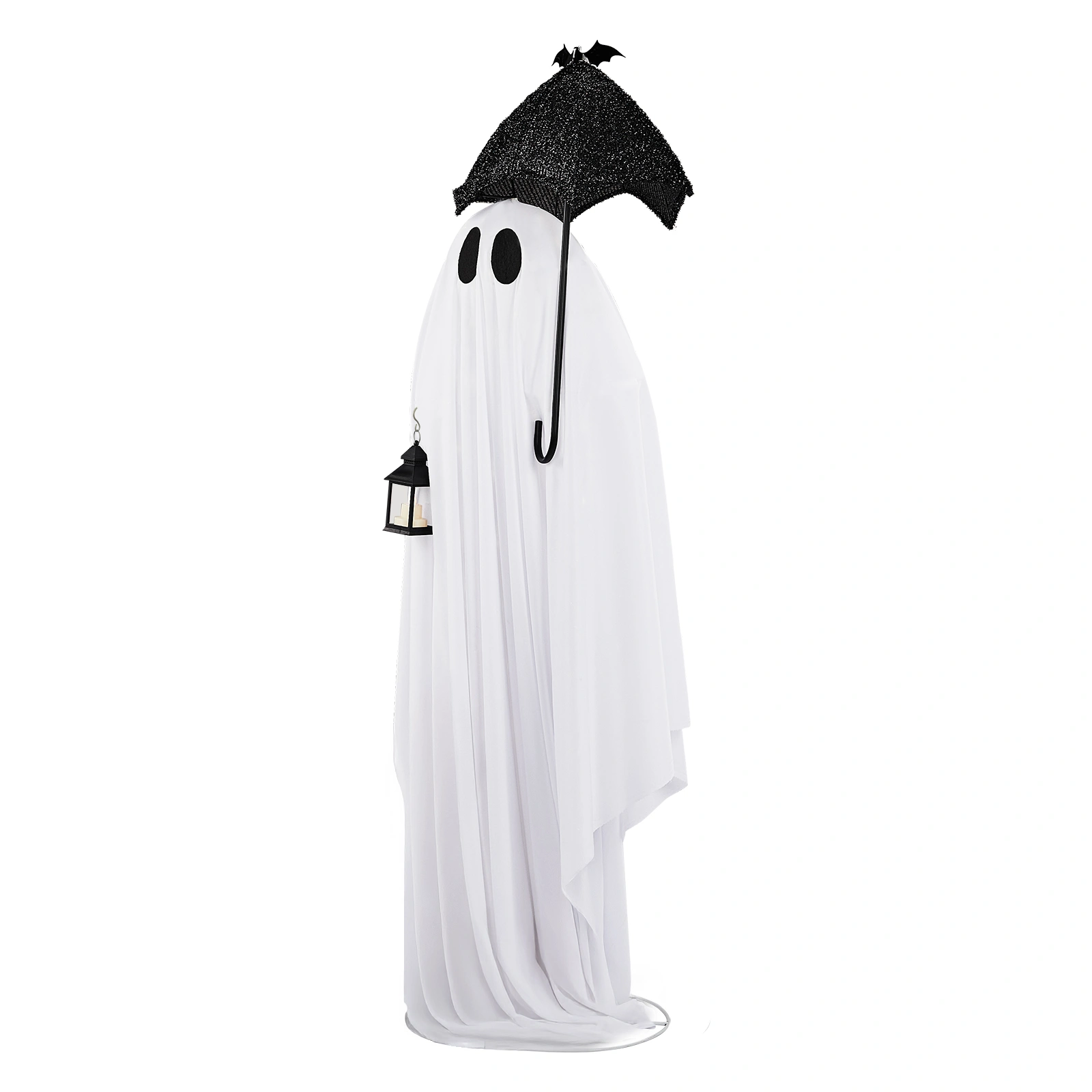 5ft Black & White LED Ghost Halloween Decoration - Umbrella Ghost with 100 Warm White Lights, 30V 3.6W Adapter, Spooky Yard Prop