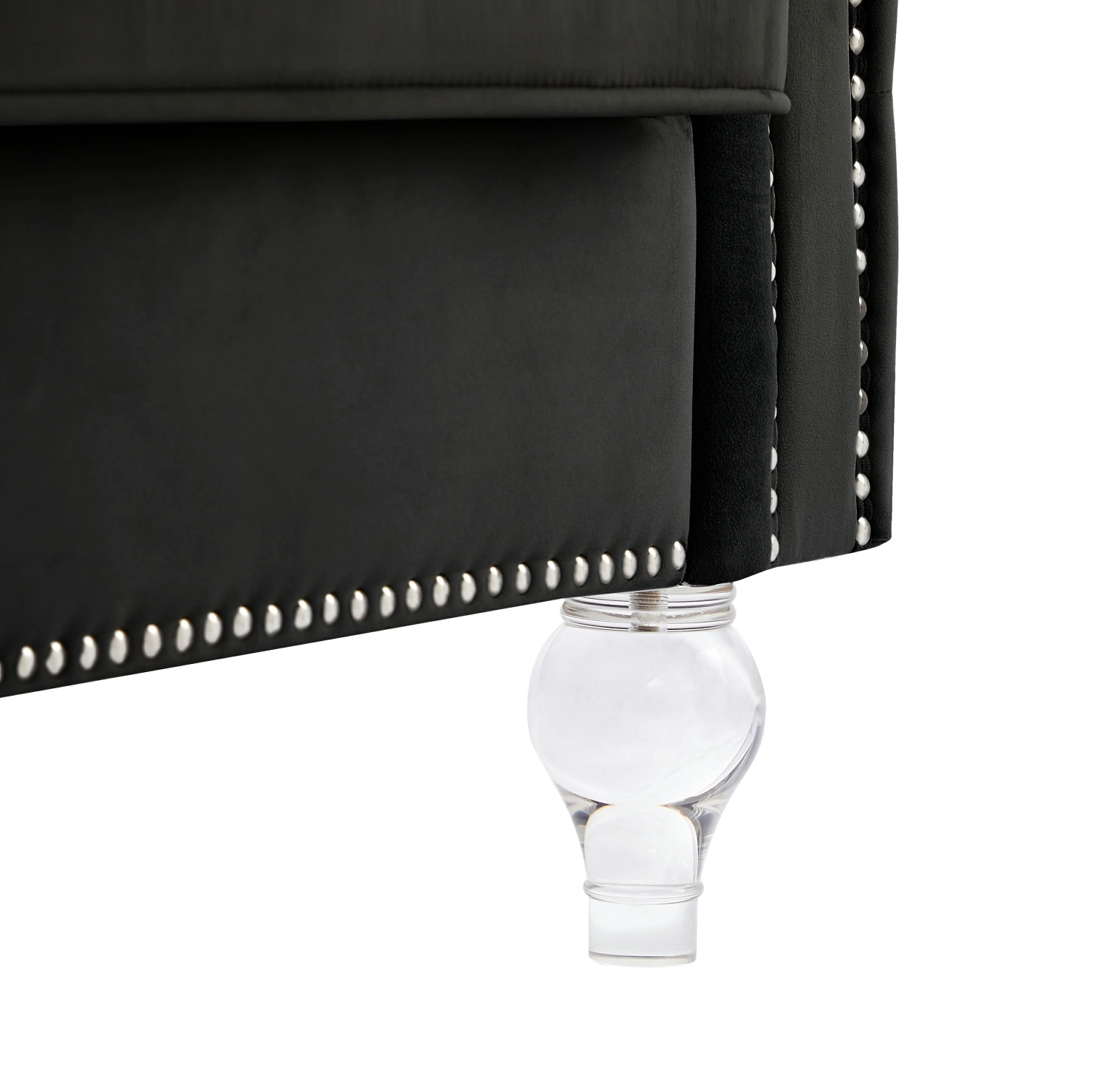 Black Velvet 3-Seater Sofa with Crystal Buckle Detail, Crystal Hairpin Legs, Removable Cushions & 2 Plush Pillows view 11