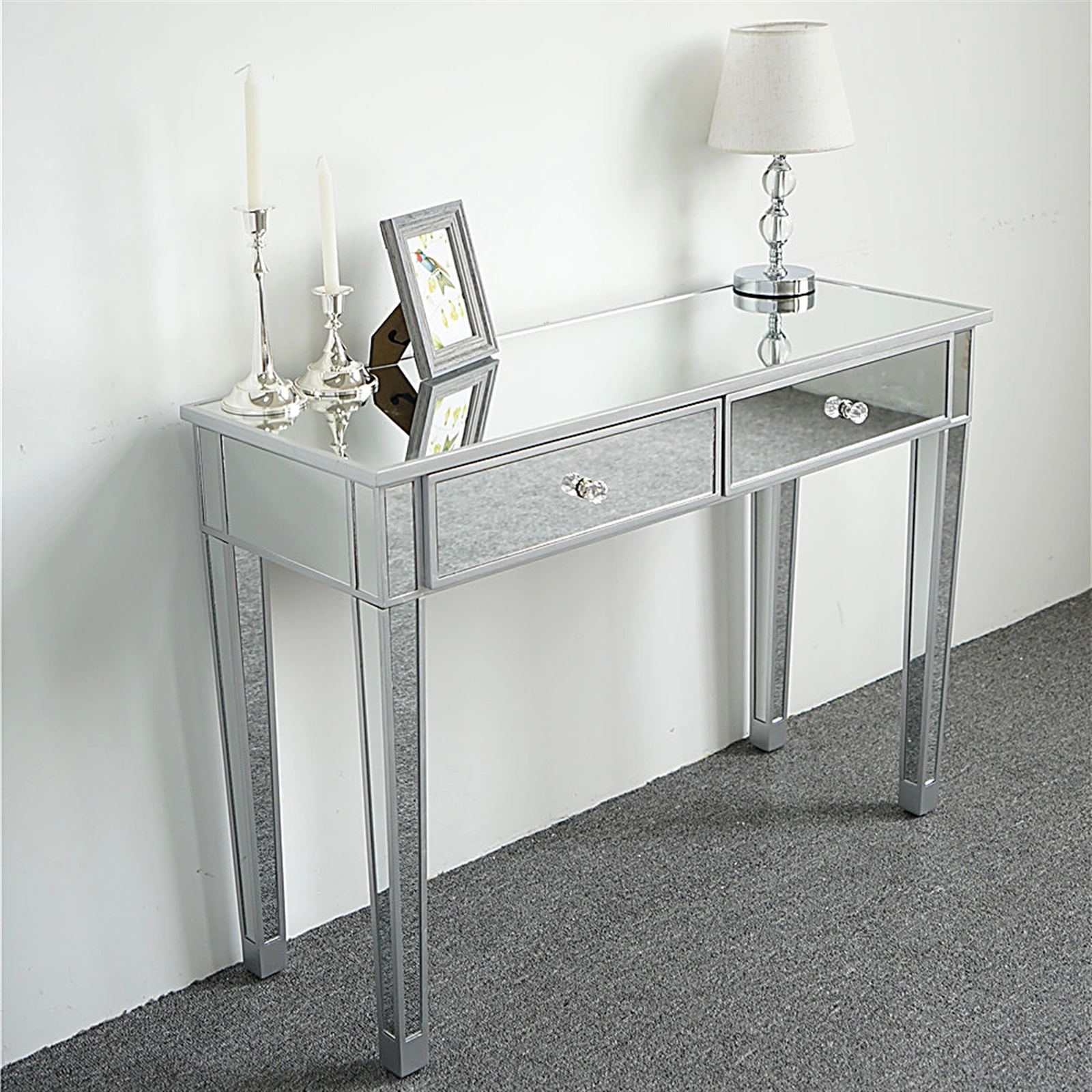 Makeup Vanity Table with Mirror & 2 Drawers - Women's Cosmetic Desk Organizer