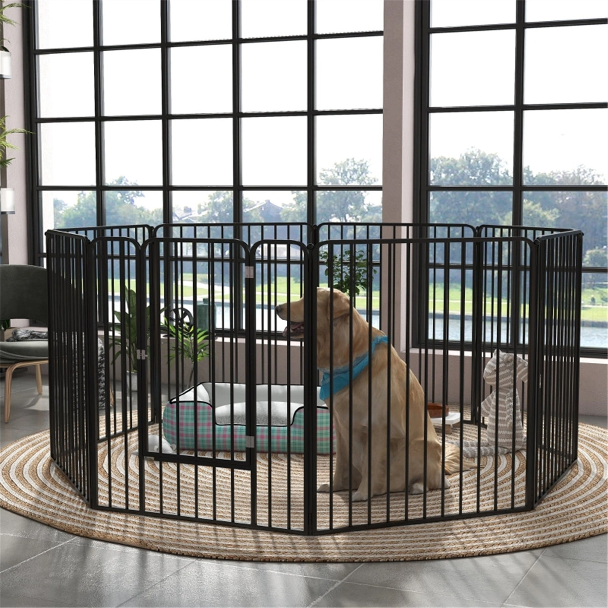 Large Dog Crate, Foldable Metal Pet Kennel with Dividers, Heavy Duty Wire Construction, Portable Travel Carrier, Soft Cushion Mat Included