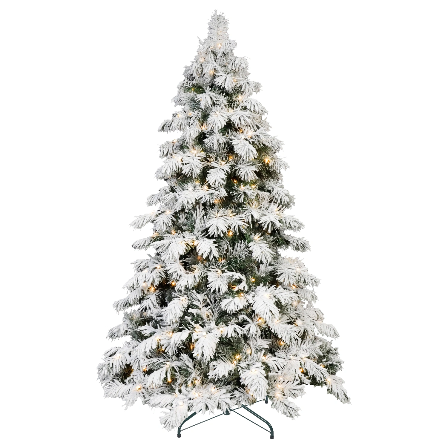 7ft Flocked Scarecrow Christmas Tree with 360 Warm White LEDs, 890 PVC Tips, Power Pole & Hinged Stand - Snowy Holiday Tree view 2
