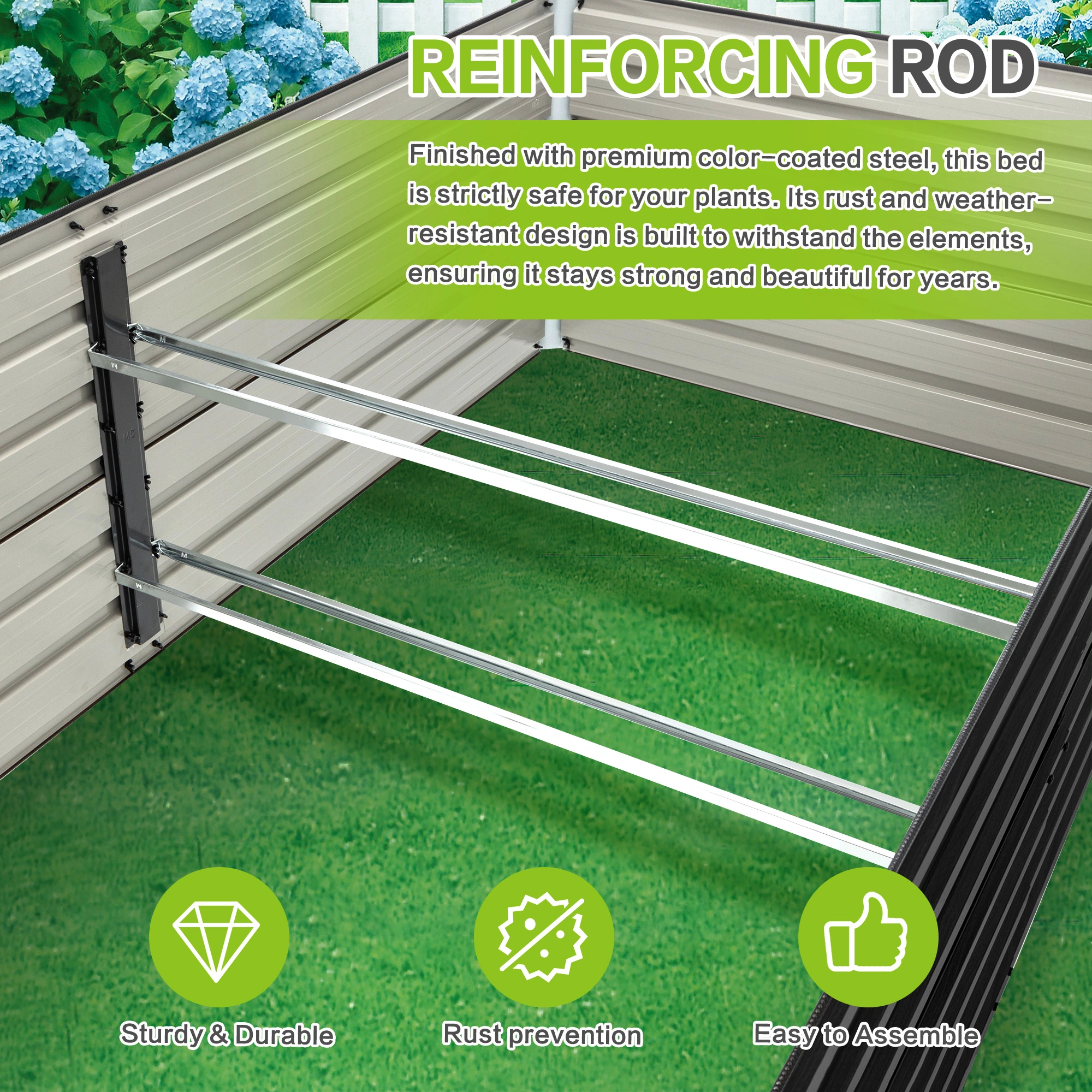 2-Pack Raised Garden Bed 240x120x64cm, Large Rustproof Steel Planter Box with Open Drainage Base & 8 Reinforcing Rods, Metal Flower Bed for Vegetables, Fruits, Herbs view 5