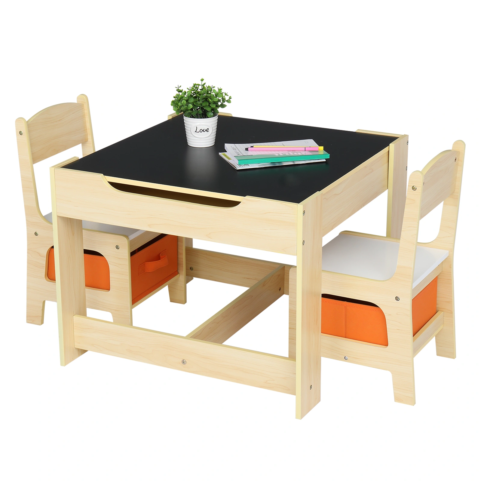 Kids Wooden Table and Chair Set with 2 Storage Bags, 1 Table & 2 Chairs, Replacement Code 16180981