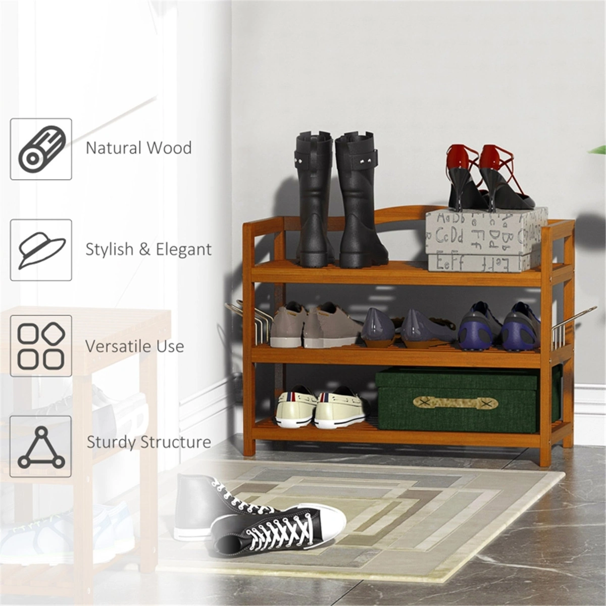 3-Tier Shoe Rack Bench with Removable Covers Small Entryway Shoe Organizer