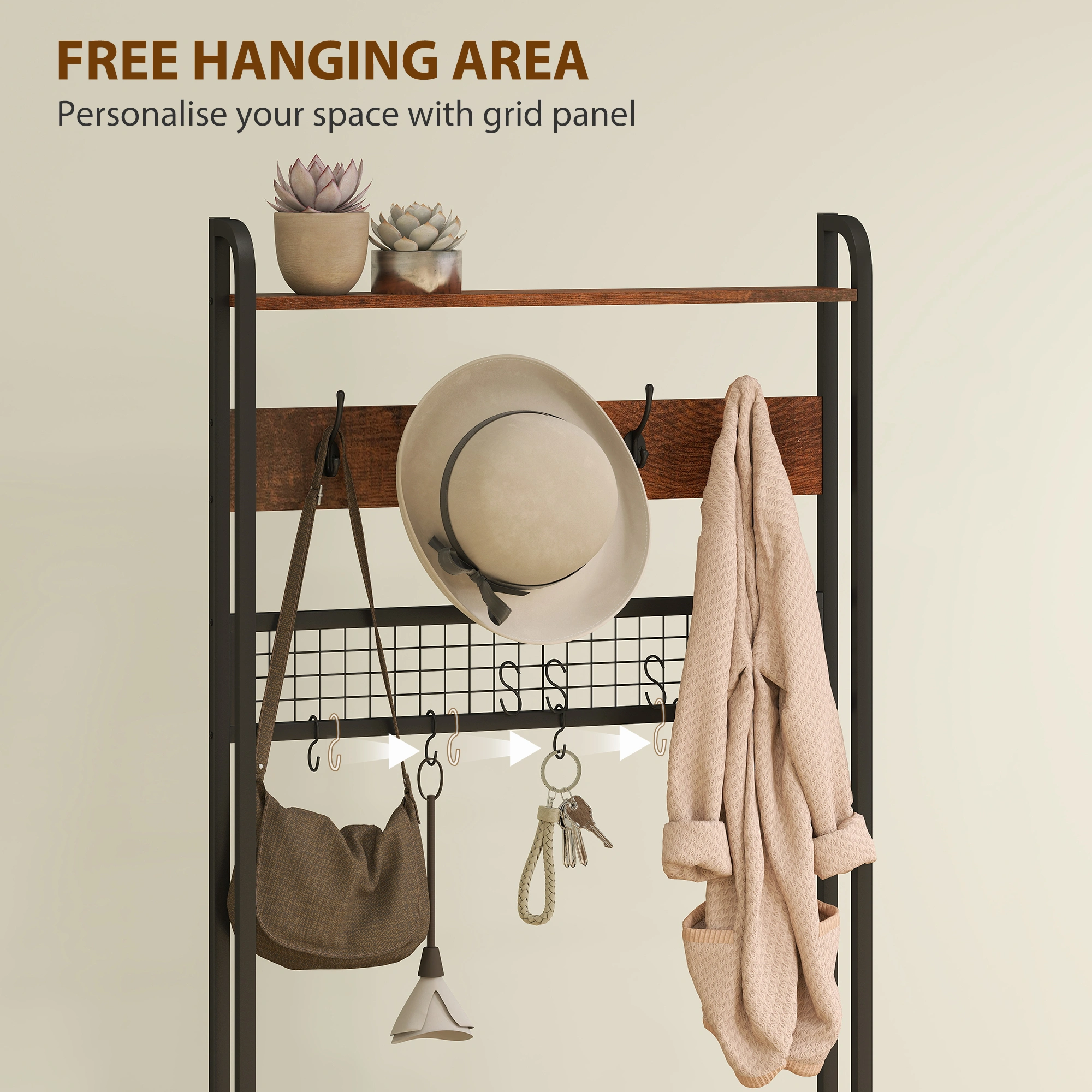 Hall Tree with Bench Shoe Storage, Entryway Coat Rack Stand with Hooks, Indoor Outdoor Entry Bench for Mudroom Hallway view 2
