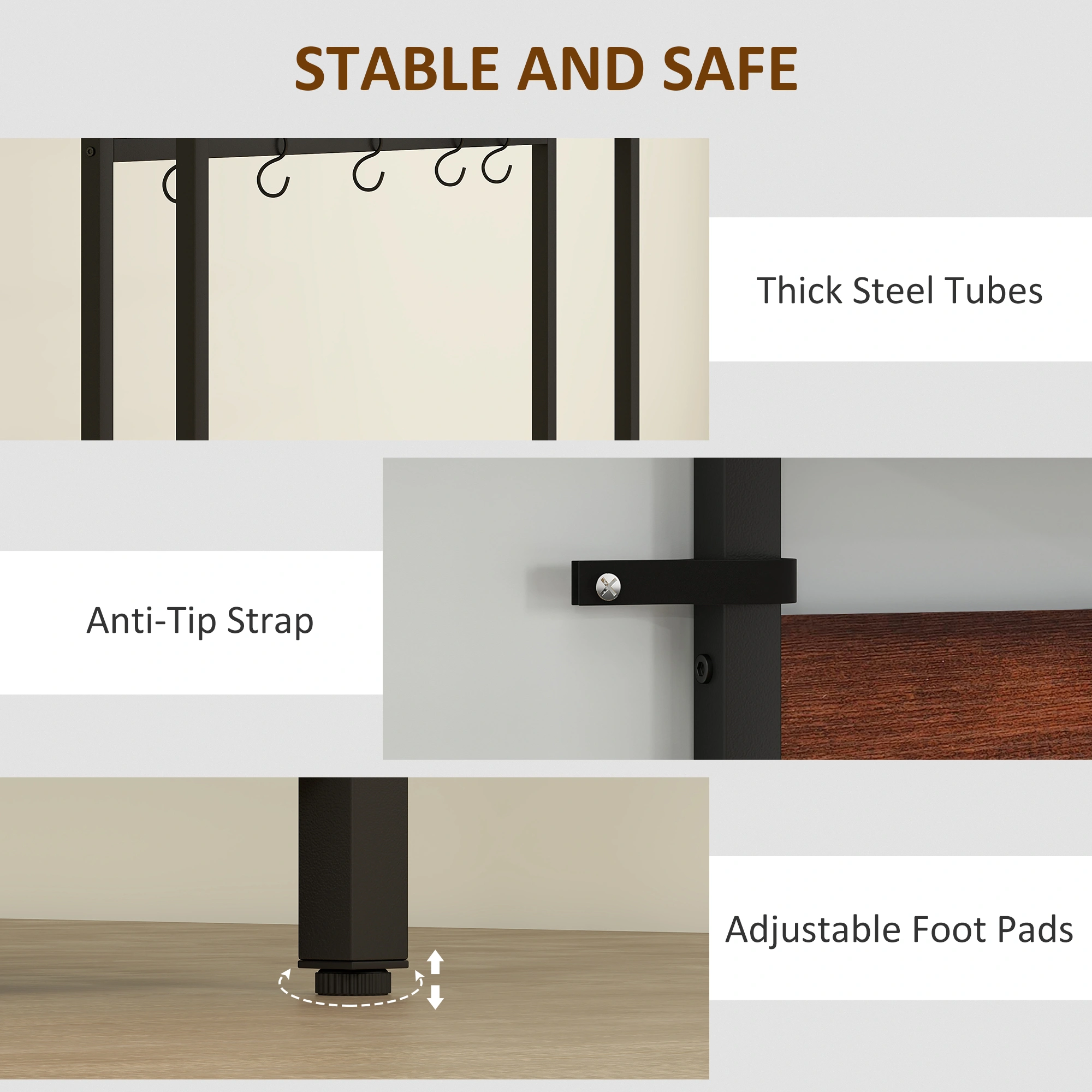 Hall Tree with Bench Shoe Storage, Entryway Coat Rack Stand with Hooks, Indoor Outdoor Entry Bench for Mudroom Hallway view 4