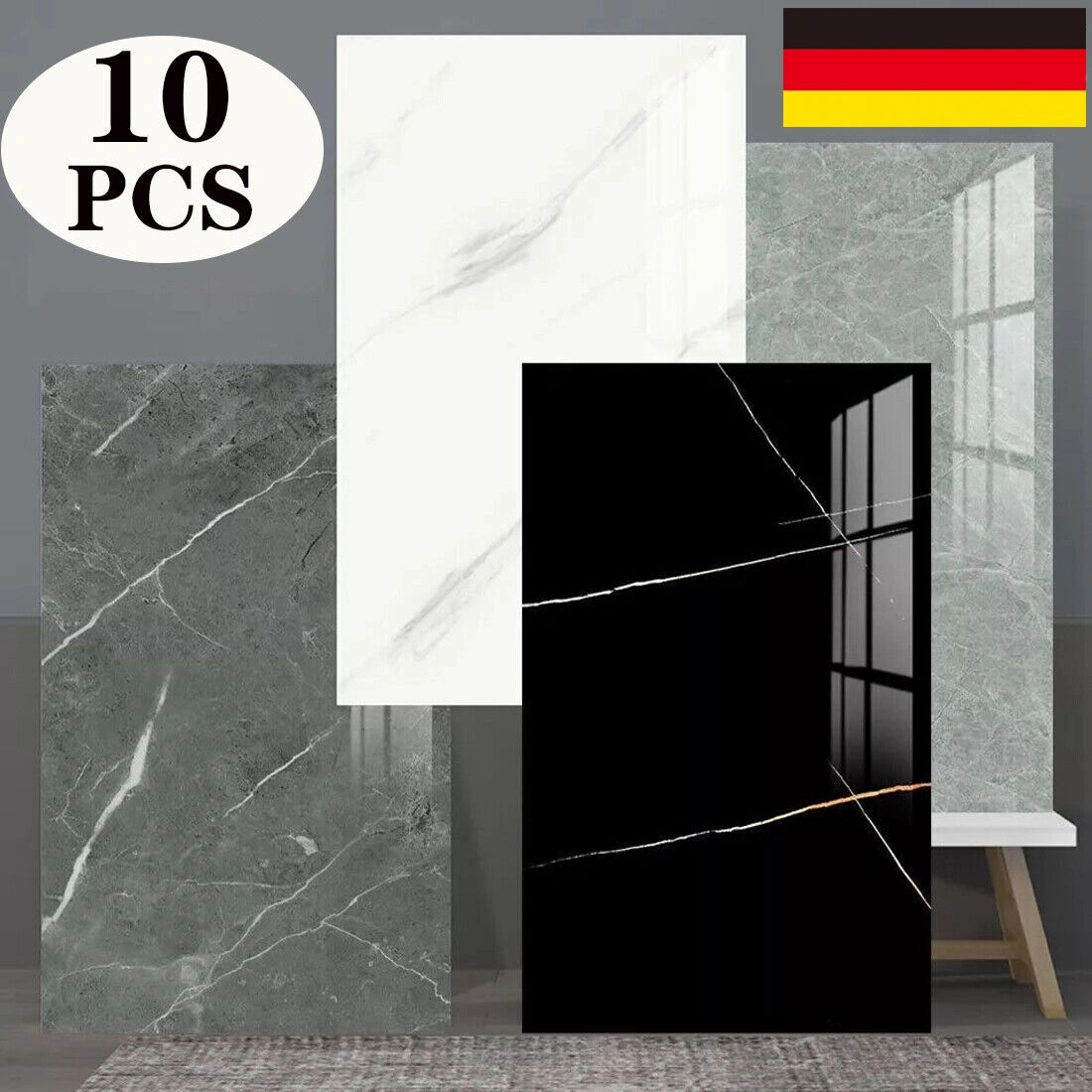 10 Self-Adhesive Marble Tile Stickers, Removable Countertop Wallpaper Decals for Kitchen Bathroom Living Room Counter backsplash DIY Home Decor