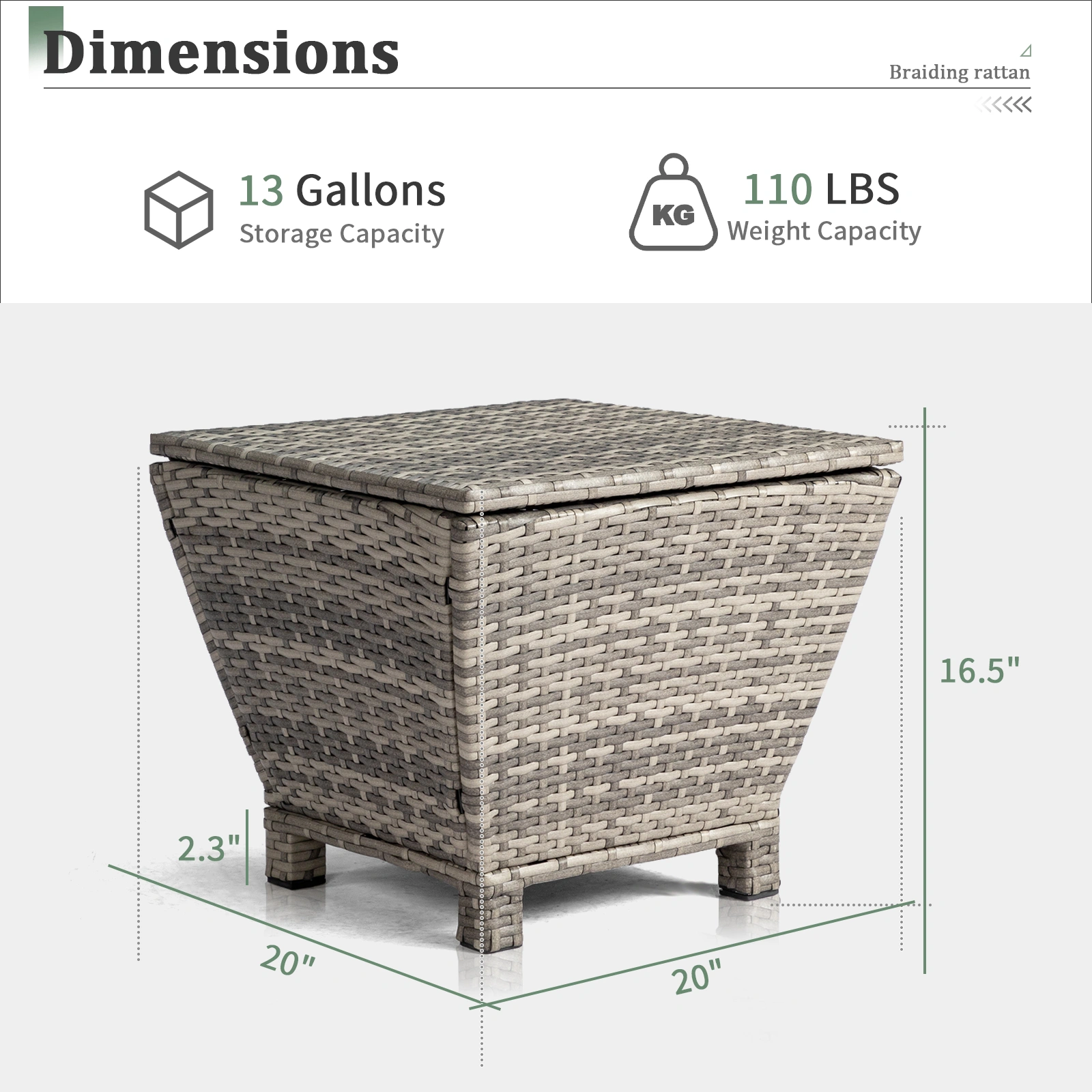 Outdoor PE Wicker Side Table with Storage, Grey Patio Storage Bin Container for Hose Cushion Towel view 22