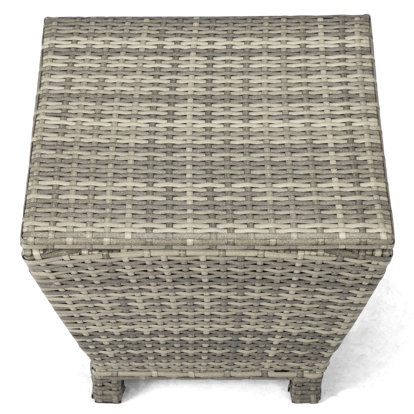 Outdoor PE Wicker Side Table with Storage, Grey Patio Storage Bin Container for Hose Cushion Towel view 3