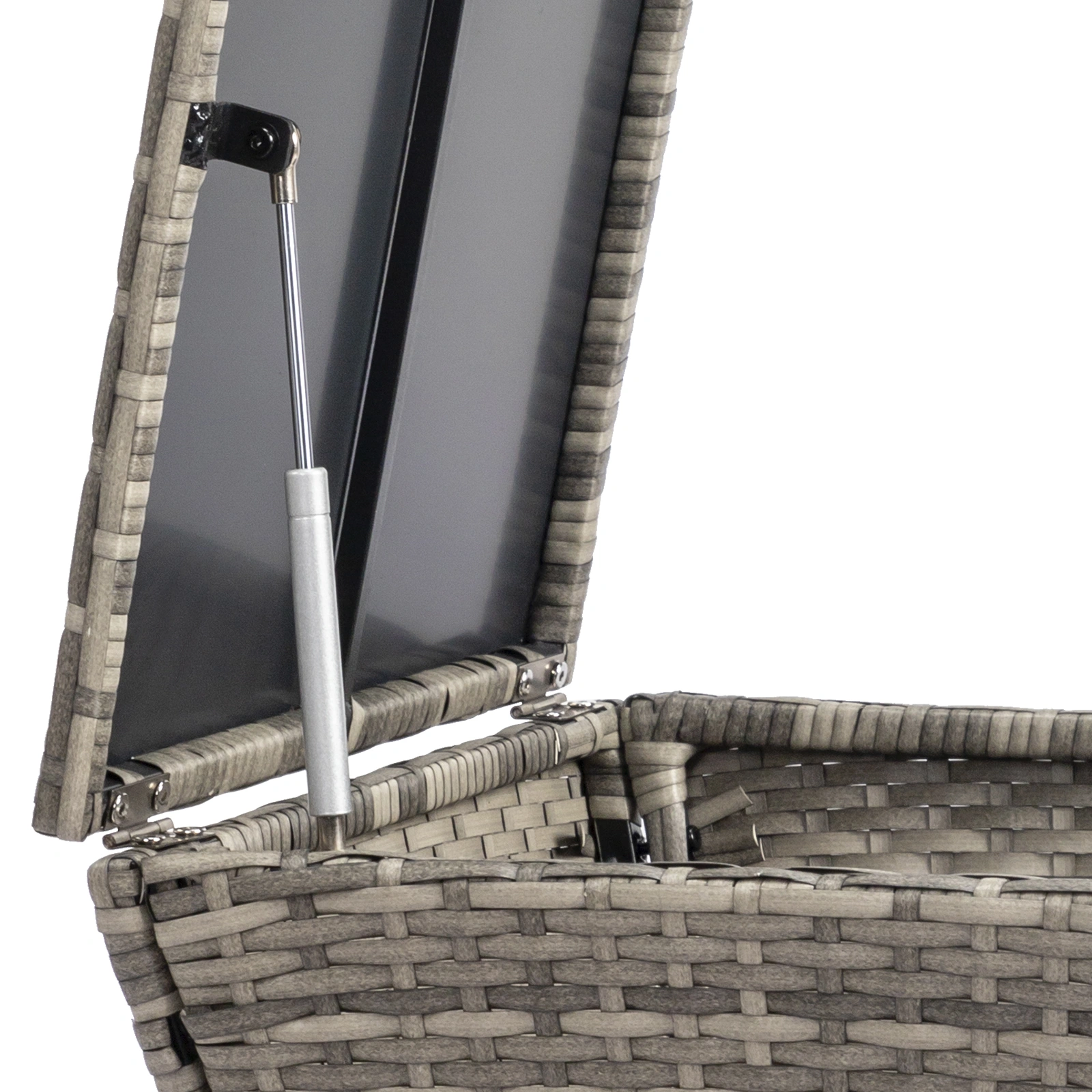 Outdoor PE Wicker Side Table with Storage, Grey Patio Storage Bin Container for Hose Cushion Towel view 7