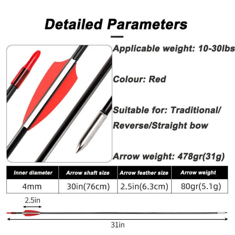 30 Pack Fiberglass Target Arrows for Compound & Recurve Bows, 30 Inch Archery Arrows for Target Practice