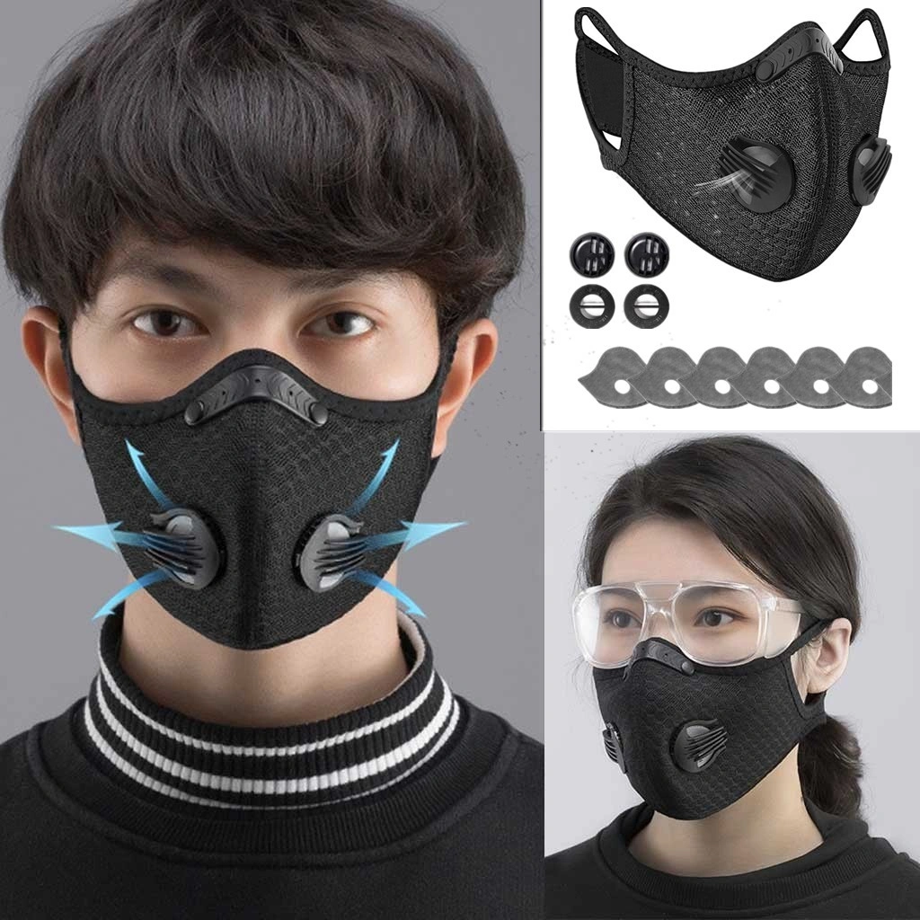 2 Pack Reusable Half Face Mask with Filter Cycling Sports Outdoor Protection Black view 5