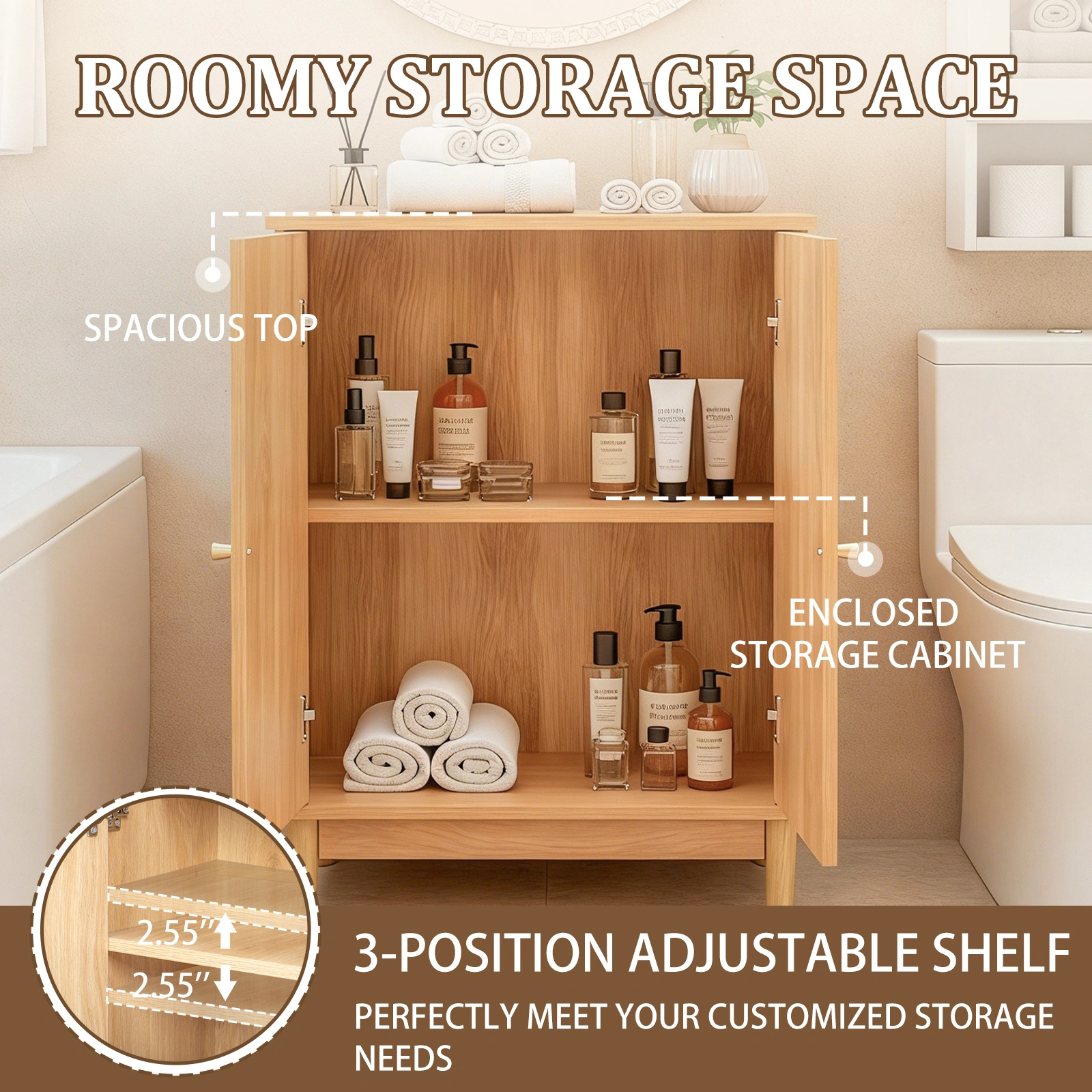 Natural wood color, particleboard with melamine veneer and rattan finish, 60*30*80cm, double doors, bathroom vanity view 14