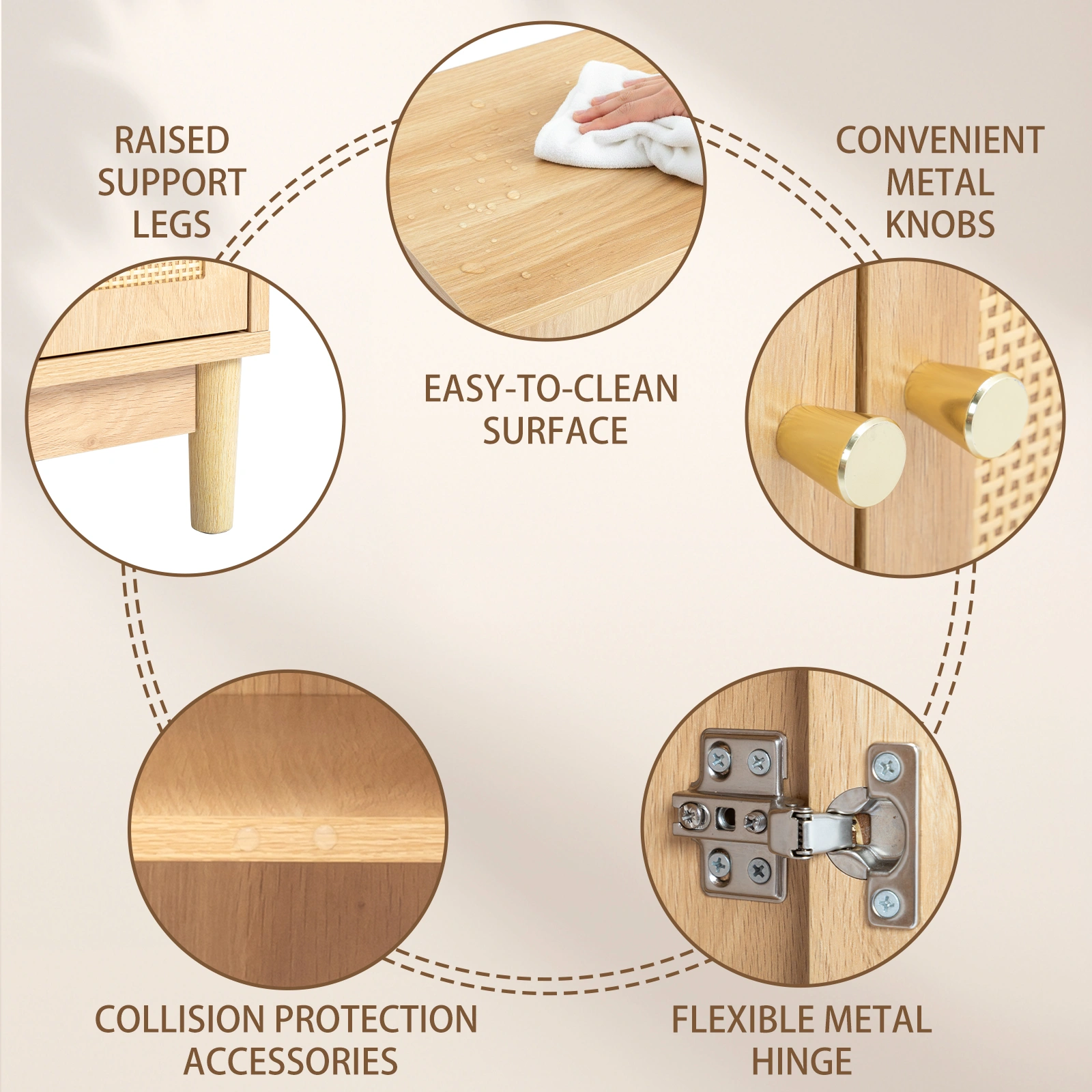 Natural wood color, particleboard with melamine veneer and rattan finish, 60*30*80cm, double doors, bathroom vanity view 15