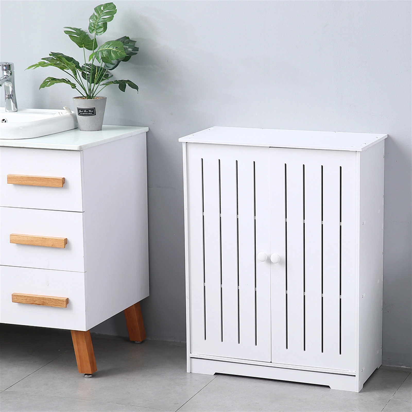 Double Door Storage Cabinet 80cm High Three-Layer PVC Wardrobe 63x31x80cm