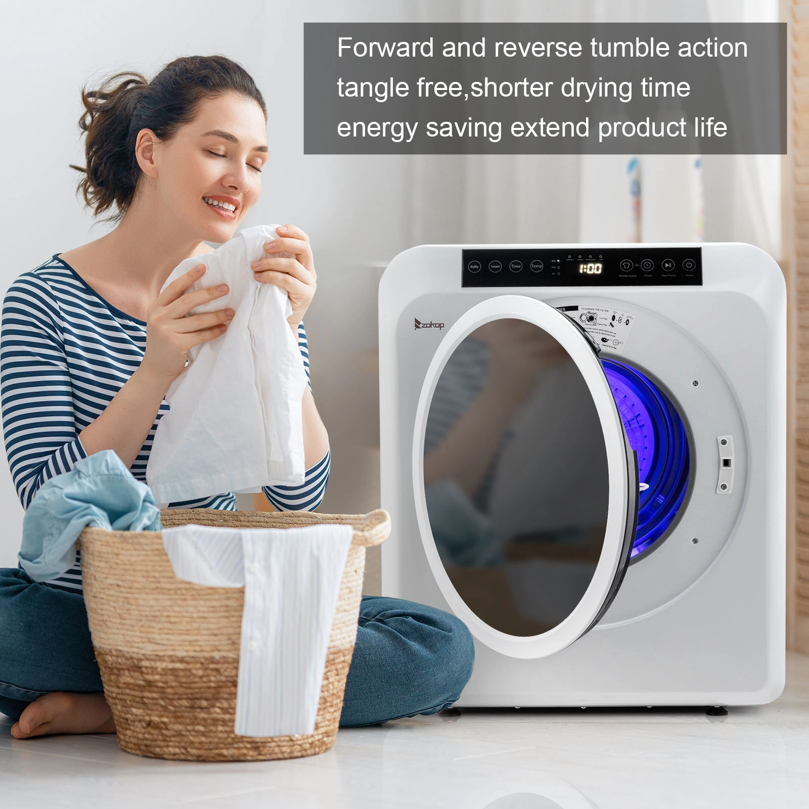 GDZ60-618E Upgraded 6kg Drum Dryer with LCD Screen UV Sterilization, White - 2 Cotton Filters Included view 18