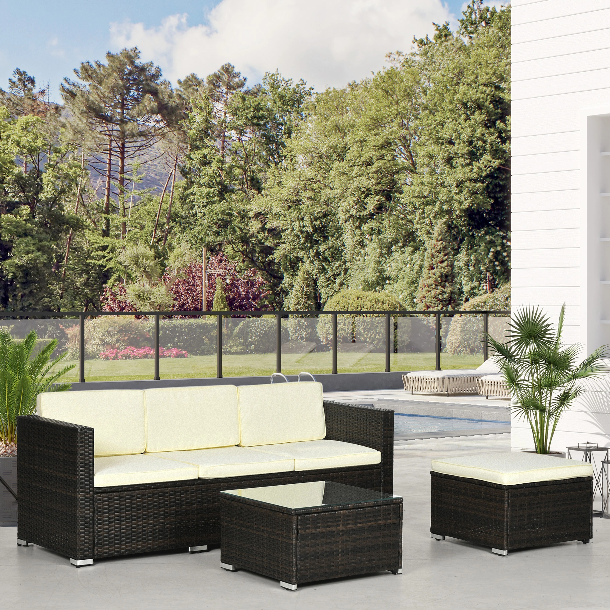 Modern Patio Furniture Lounge Set - 3-Piece Outdoor Wicker Sectional with Storage, Waterproof Cushions, Compact Design for Small Spaces