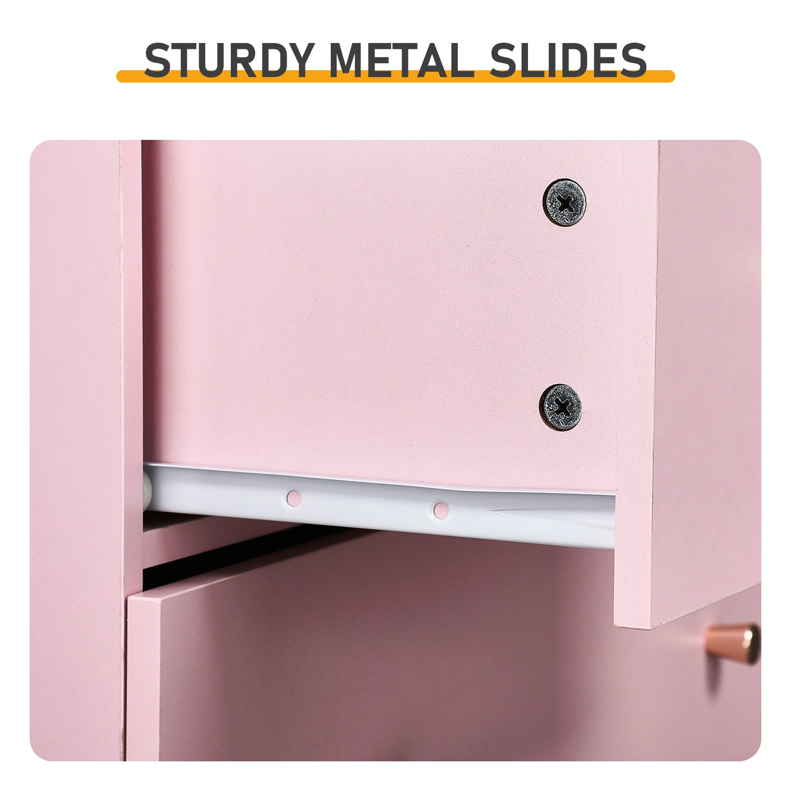 25.98"*15.75"*43.7"(L*W*D) 5-Tier 6-Drawer Cabinet Drawer Dresser with Gold Handles Macaron Pink view 8