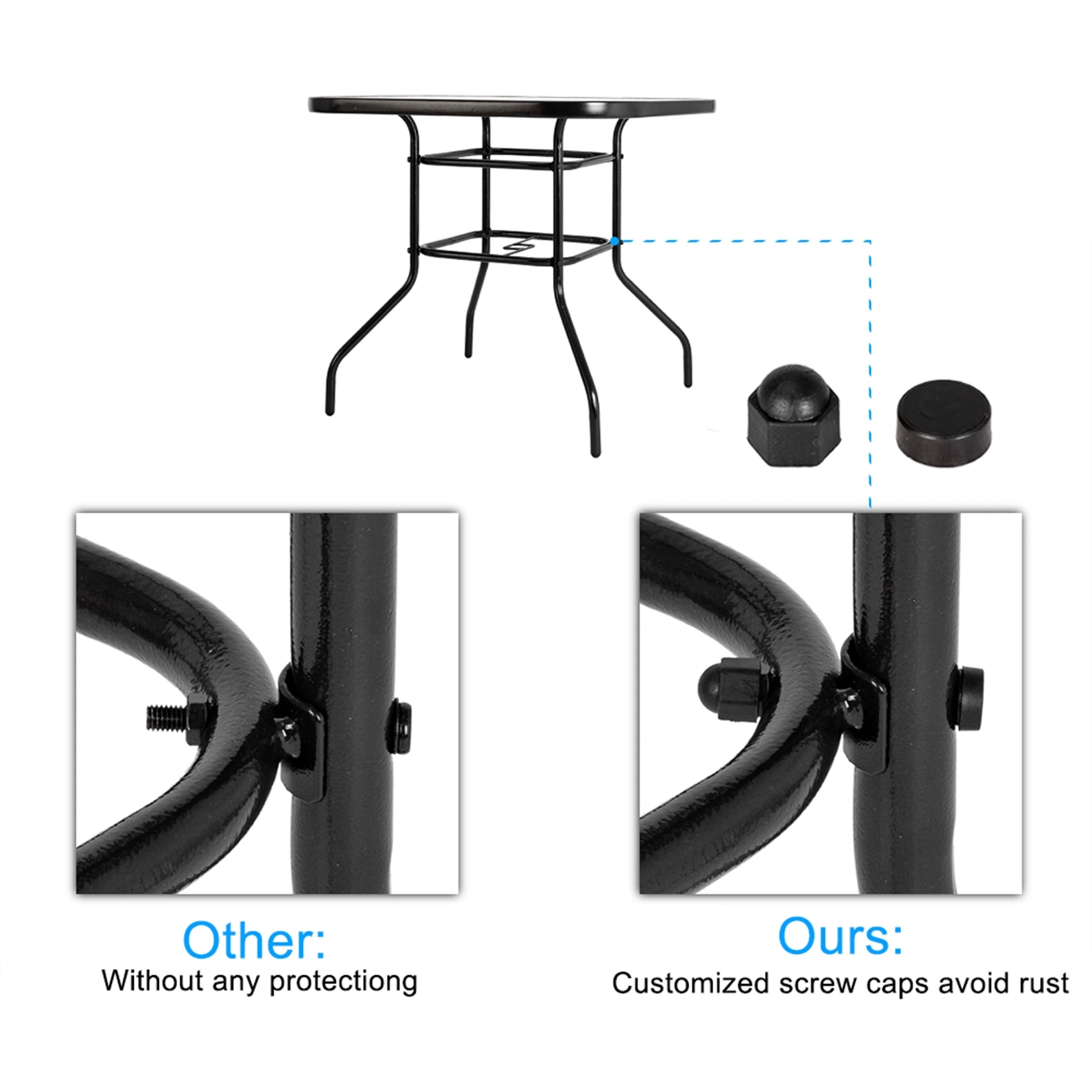 Outdoor Dining Table Square Toughened Glass Table Yard Garden Glass Table view 4