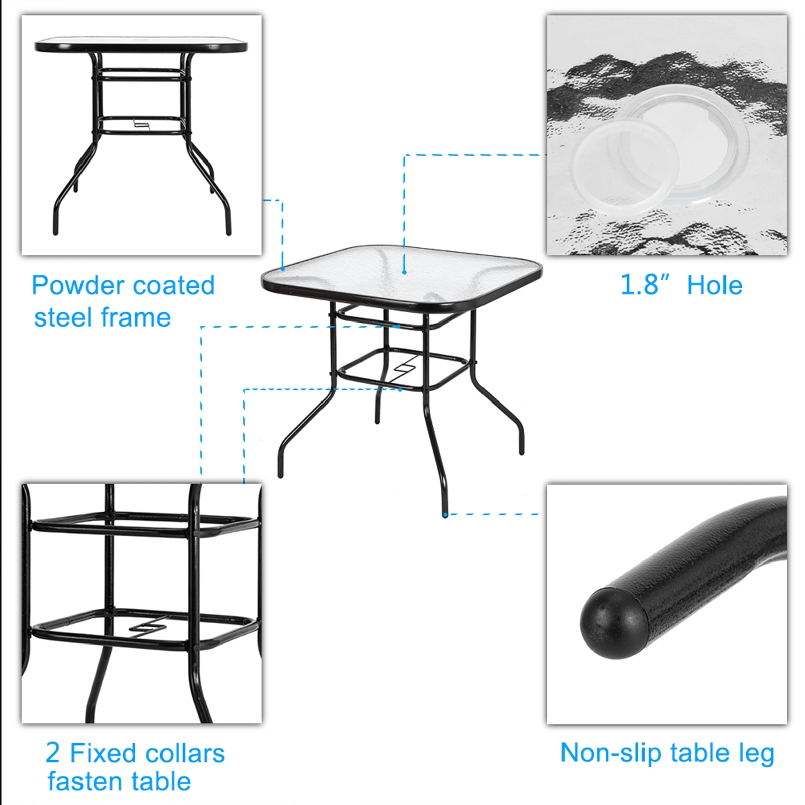 Outdoor Dining Table Square Toughened Glass Table Yard Garden Glass Table view 6