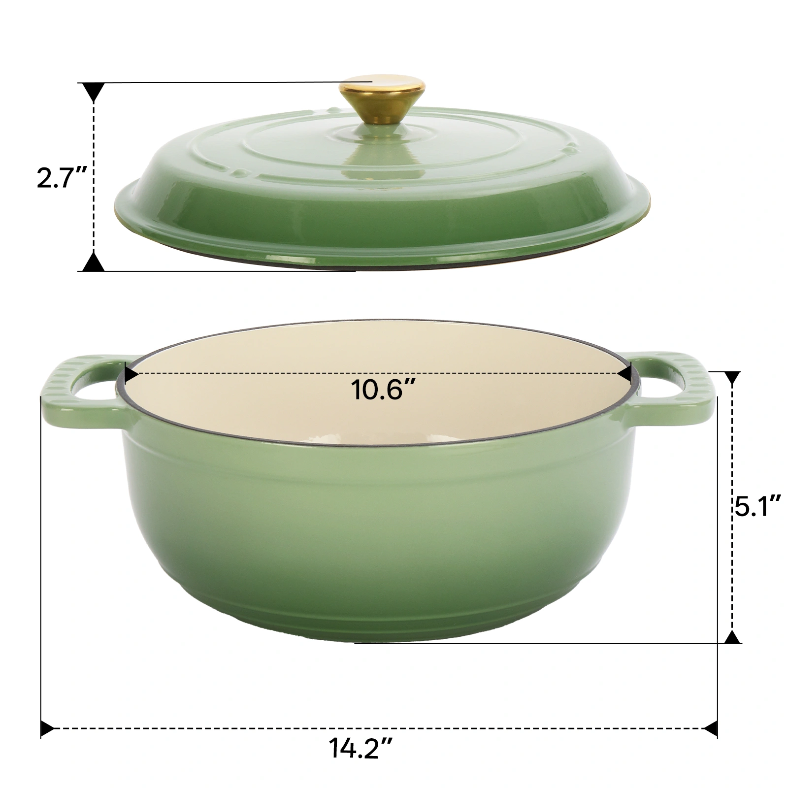 6QT Cast Iron Enamel Pot Gradient Red with 2 Silicone Gloves view 2