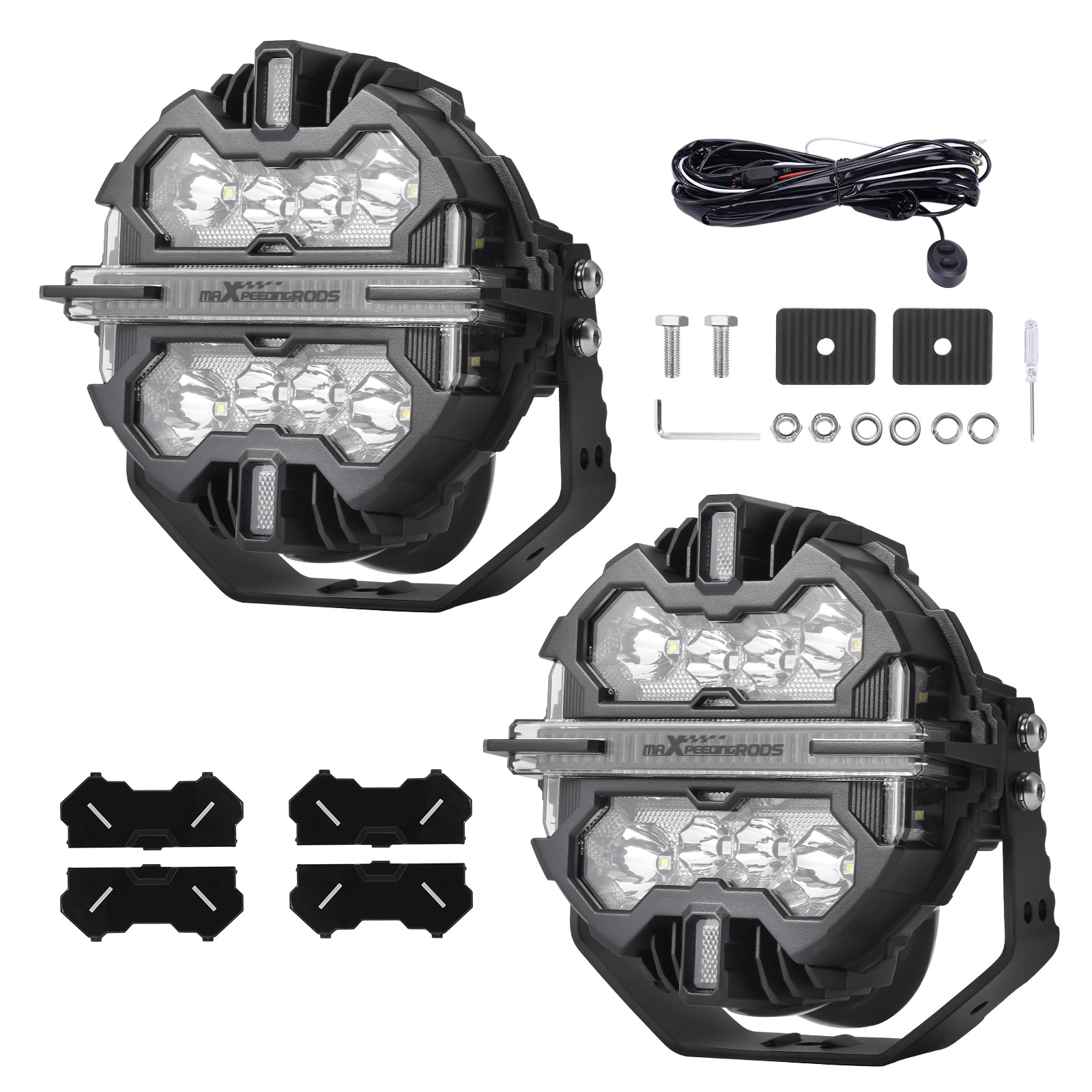 LED Light Pods 7" 12V 332W Round Spot Beam RGB DRL White Amber Off Road Lights view 6