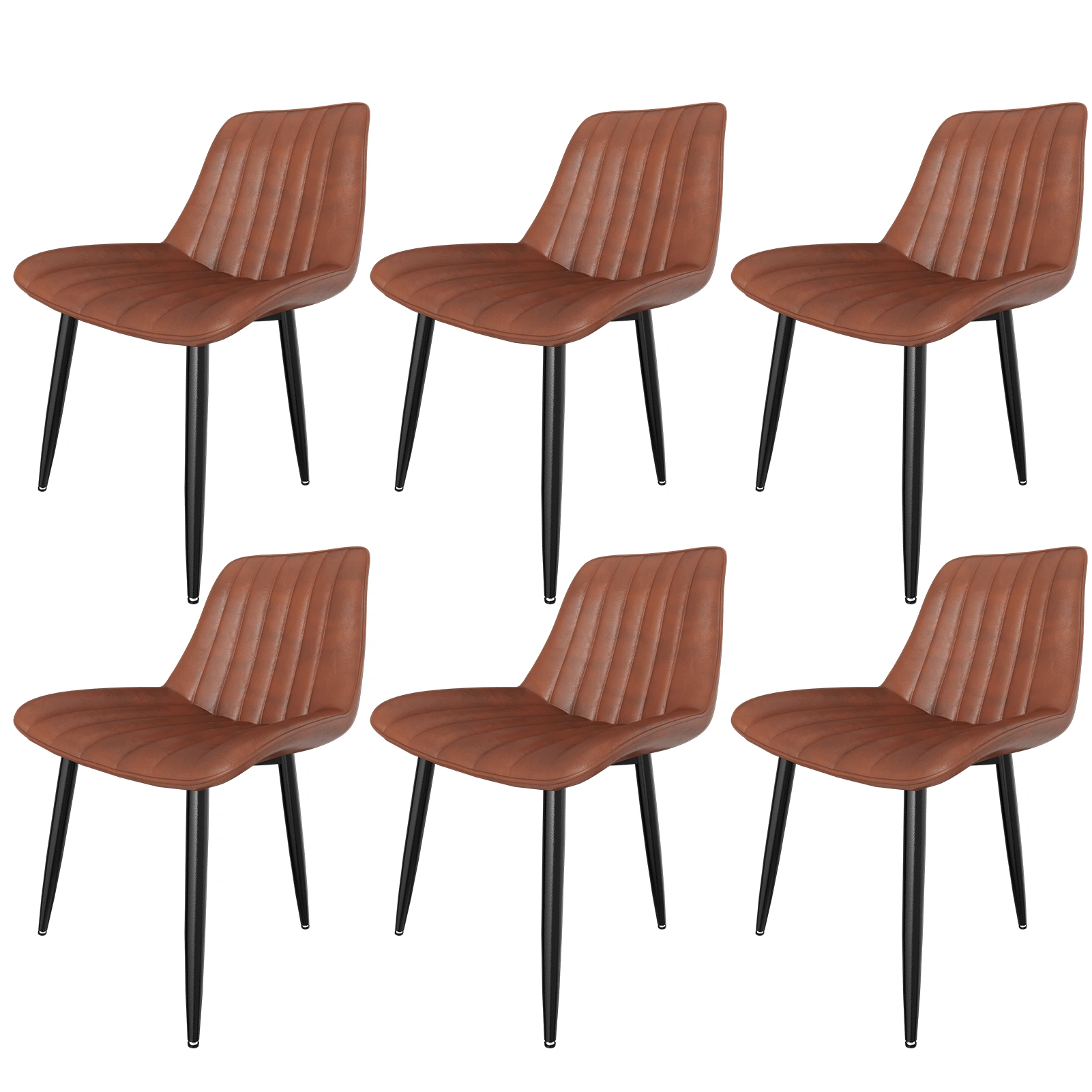Set of 6 Dining Chairs, 7cm Backrest, 5cm Seat Cushion, 180KG Max Load, PU Faux Leather Upholstered Chair for Dining Room, Kitchen, Living Room